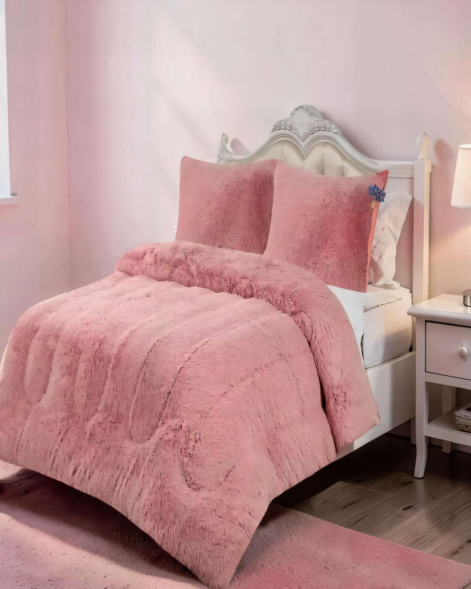 COBERTOR PELUDOS INVIERNO PLAZA Y MEDIA 180CM X 200CM COLOR ROSADO 2-2