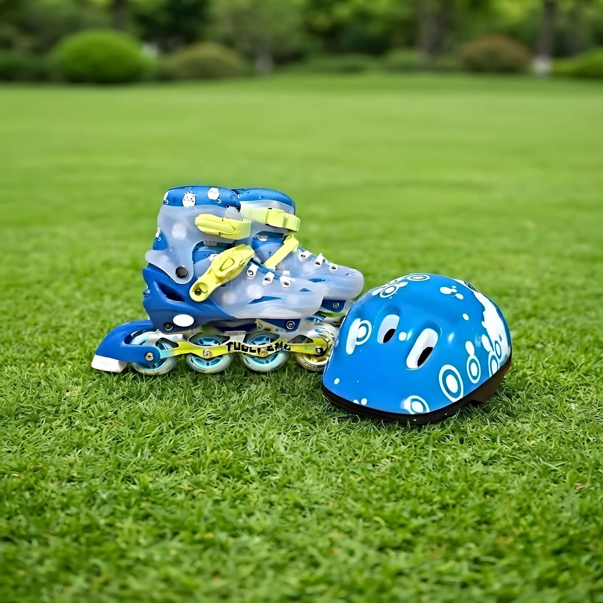 PATIN LINEAL CON LUCES MAS KIT COMPLETO TALLA M 35-38 AZUL CLARO-1