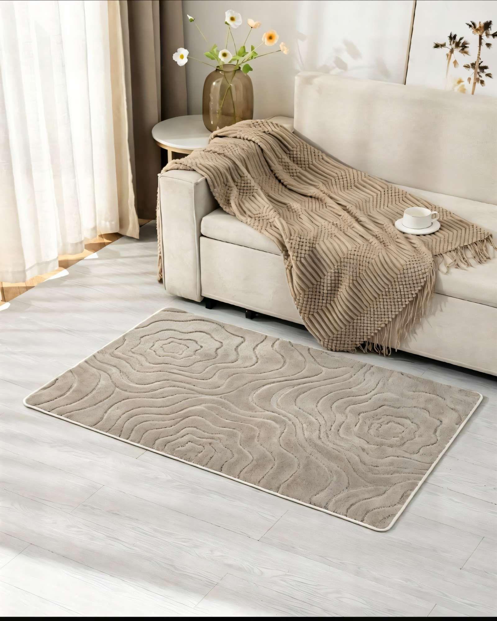 ALFOMBRA DECORATIVA PARA INTERIORES DE ONDAS 80CMX120CM COLOR BEIGE-2