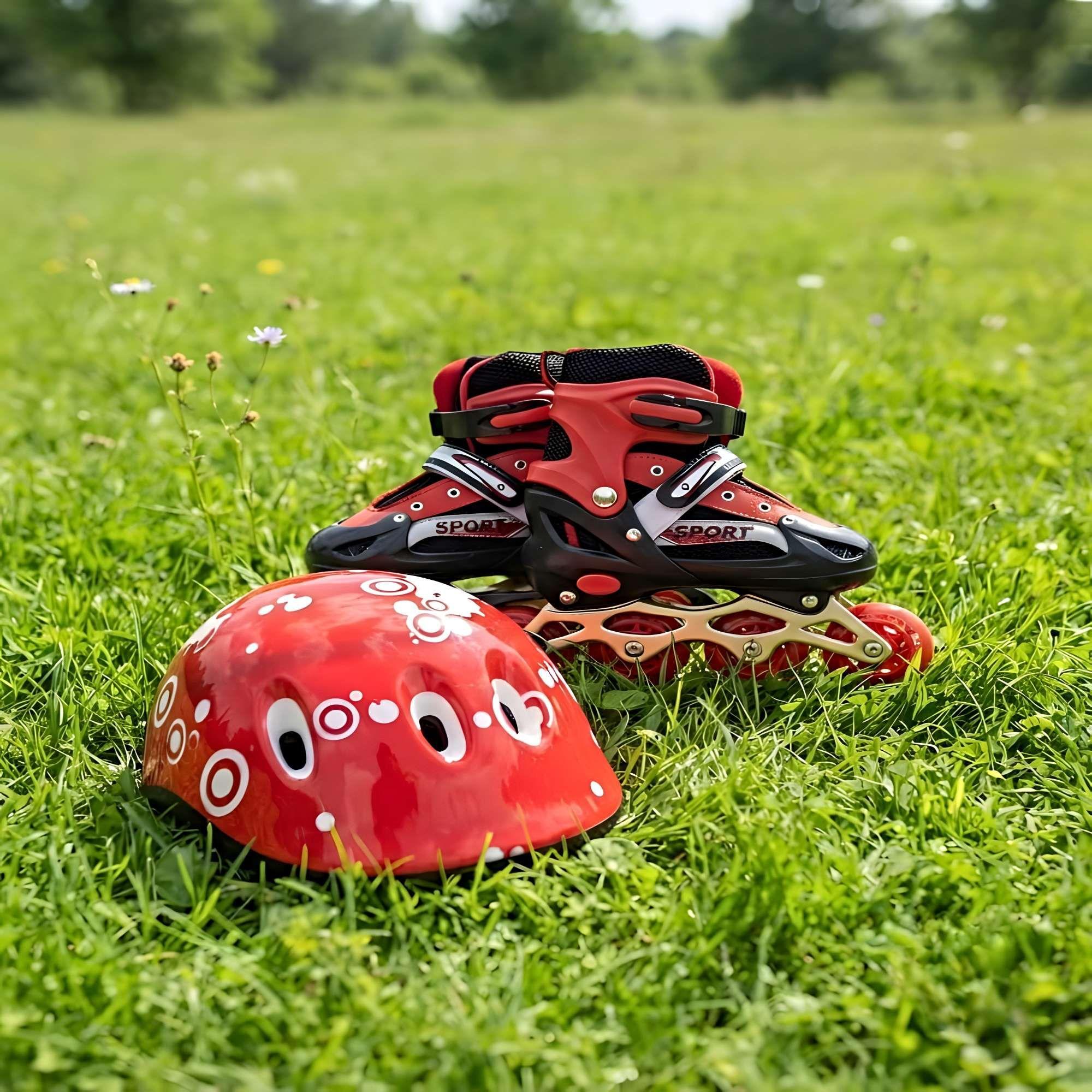 PATIN LINEAL CON LUCES MAS KIT COMPLETO TALLA S 31-34 ROJO-1