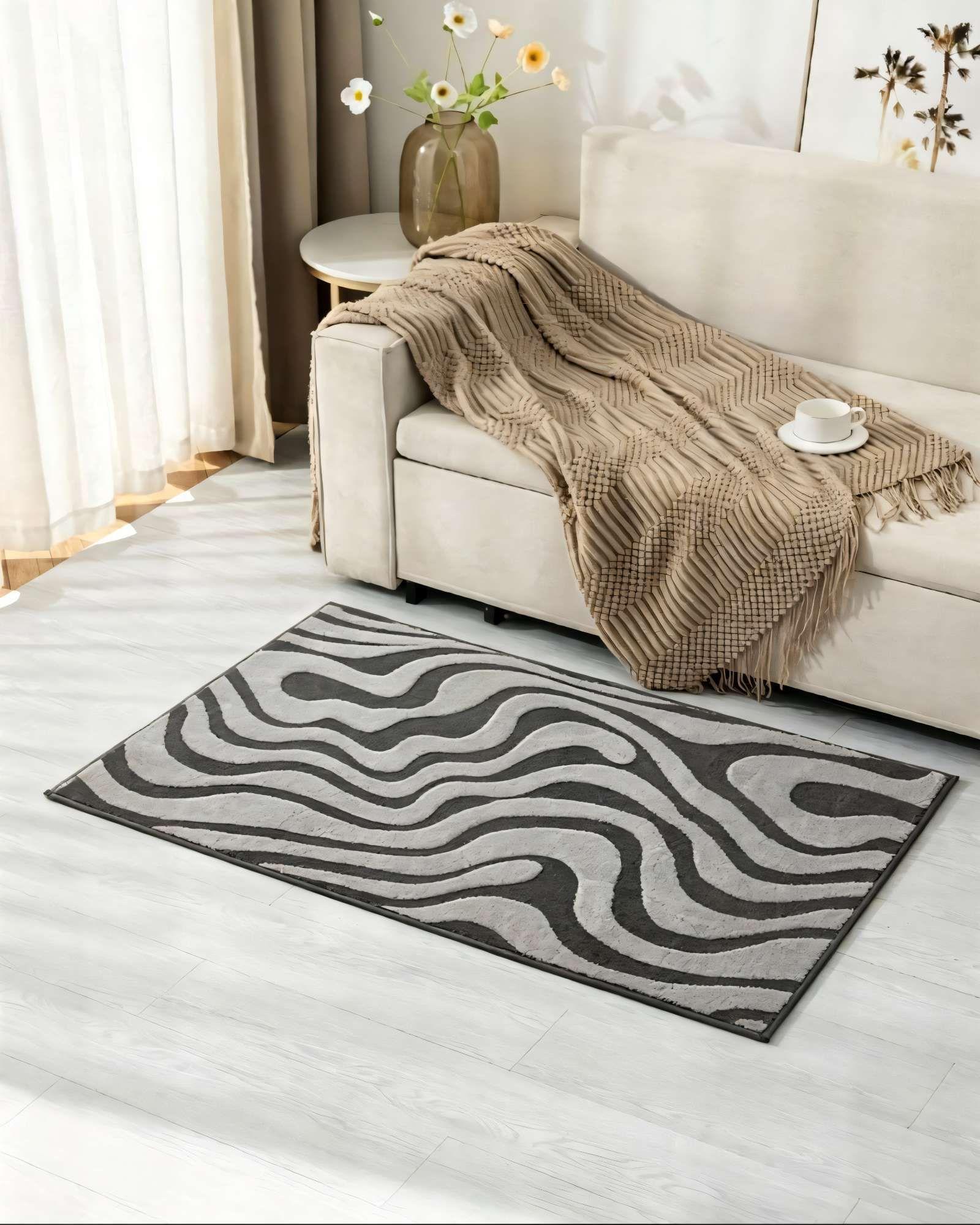 SET DE 2 ALFOMBRAS  DECORATIVA PARA INTERIORES DE CEBRA 80CMX120CM BICOLOR-2