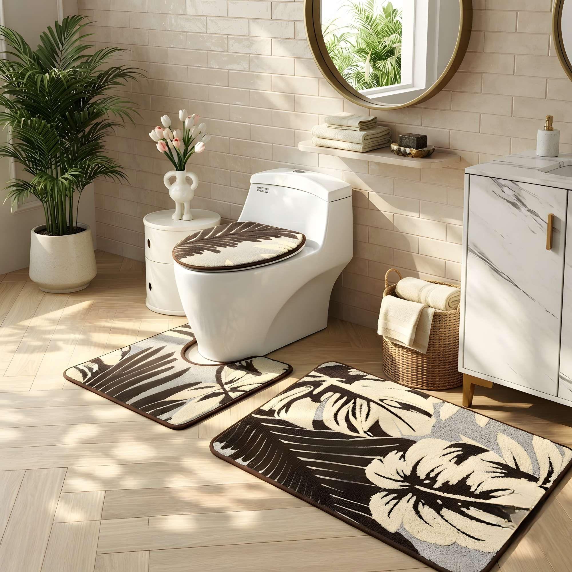 SET PARA BAÑO DE 3 PIEZAS CON DISEÑO FLOR COLOR MARRON-1