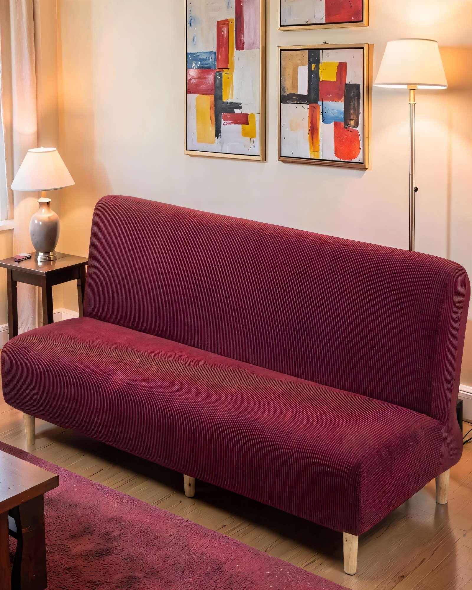 FUNDA DE SOFA REVESTIMIENTO ELASTICO FUTON CUADRILLE COLOR BURDEO-3