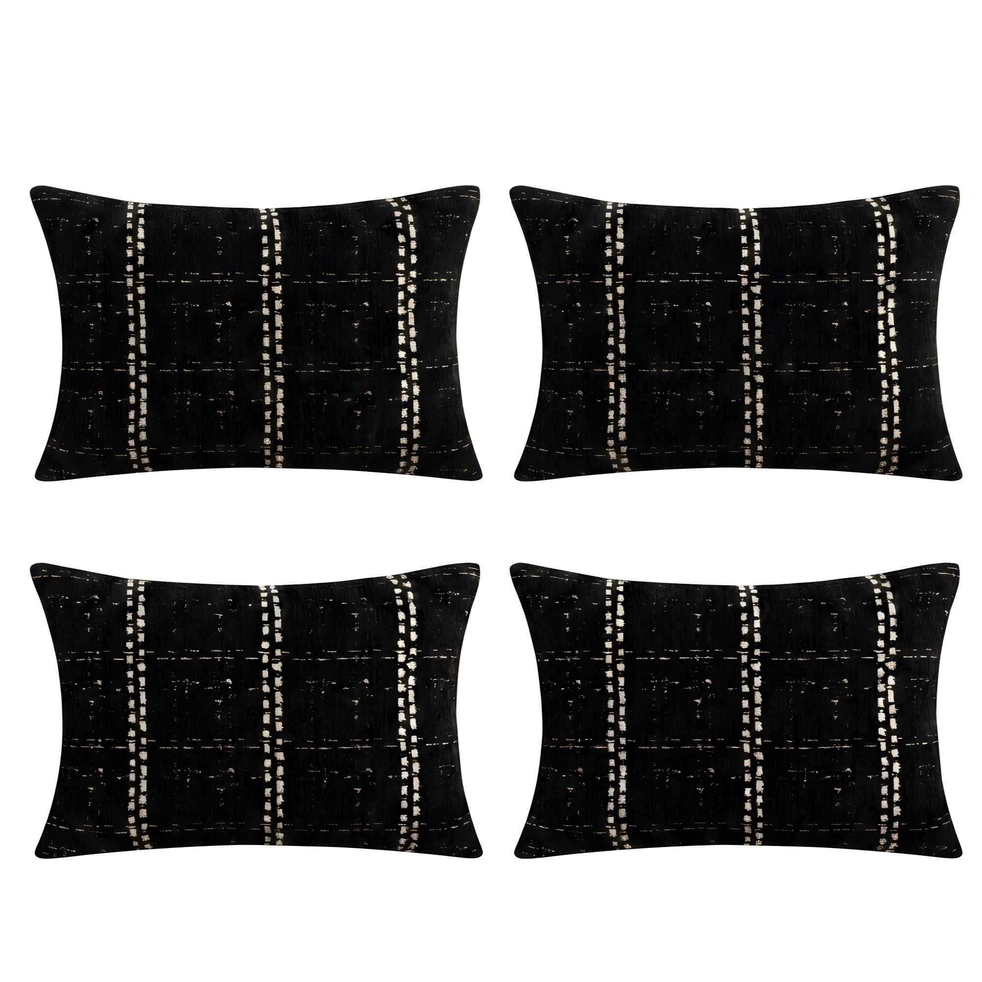 JUEGO DE 4 FUNDAS DE COJIN CHENILLE CUADRILLE COLOR NEGRO-3