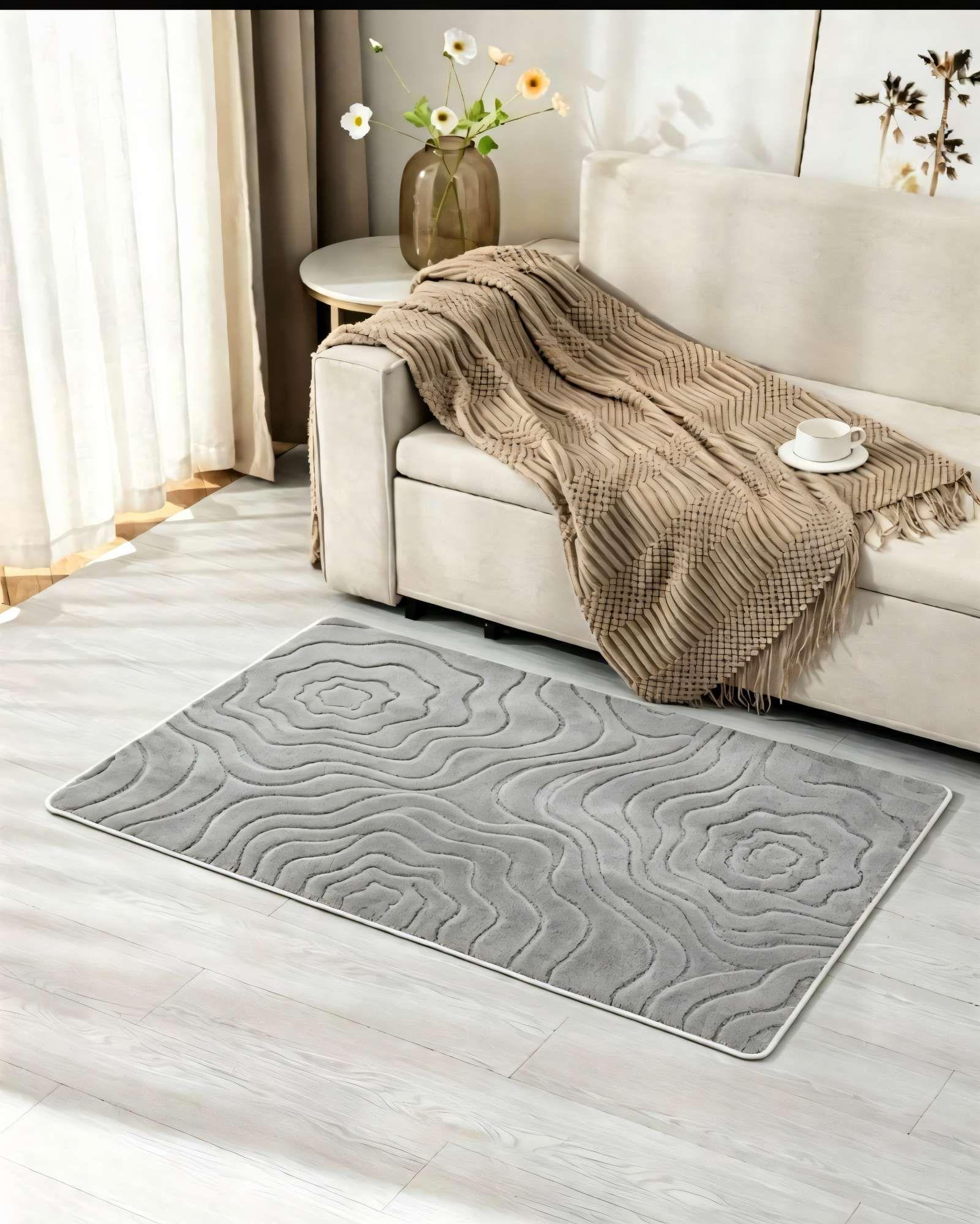 SET DE 2 ALFOMBRAS  DECORATIVA PARA INTERIORES DE ONDAS 80CMX120CM COLOR GRIS-3