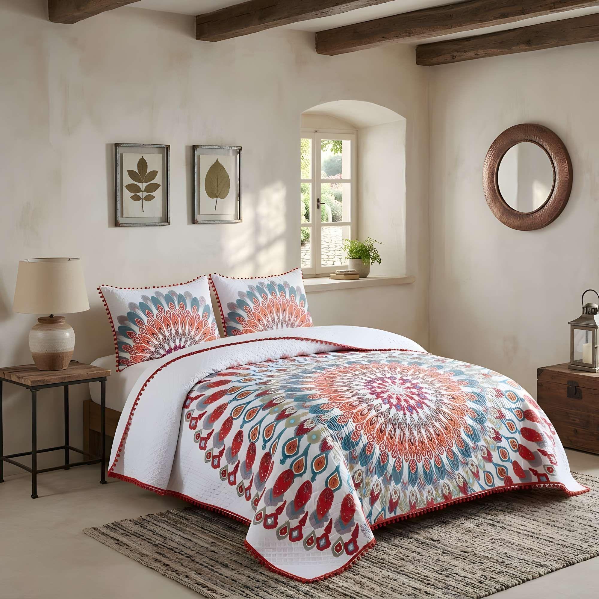 CUBRECAMA DE VERANO CON POMPONES 2 PLAZA 230cmx250cm A3-2