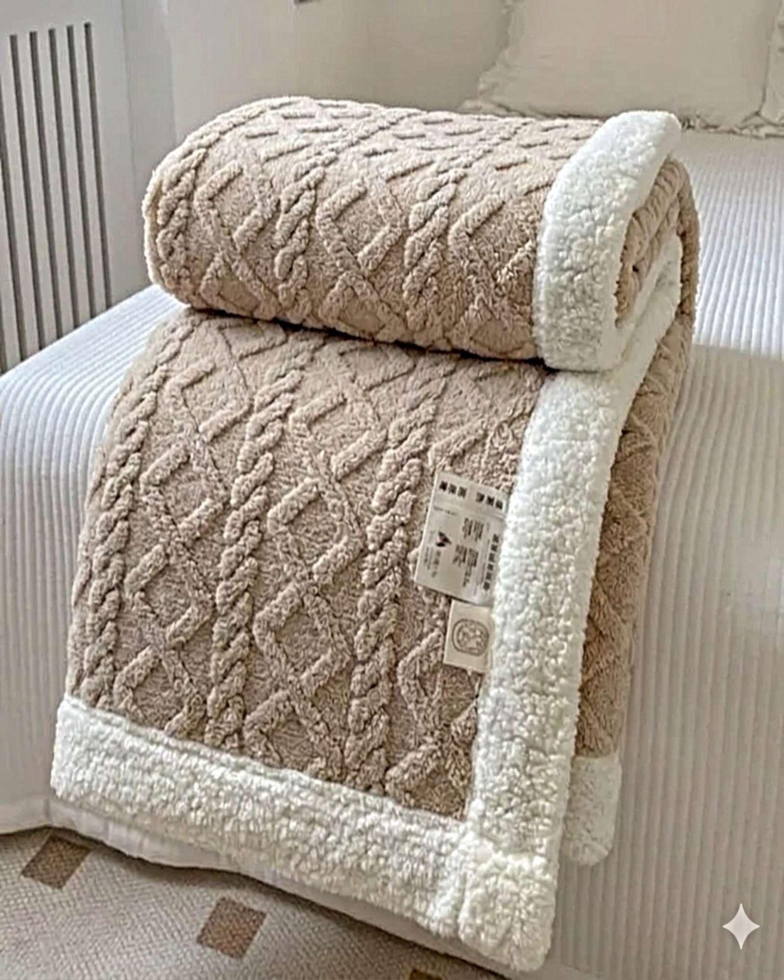 FRAZADA TEXTURIZADA CON INTERIOR SHERPA 2 PLAZAS BEIGE-3