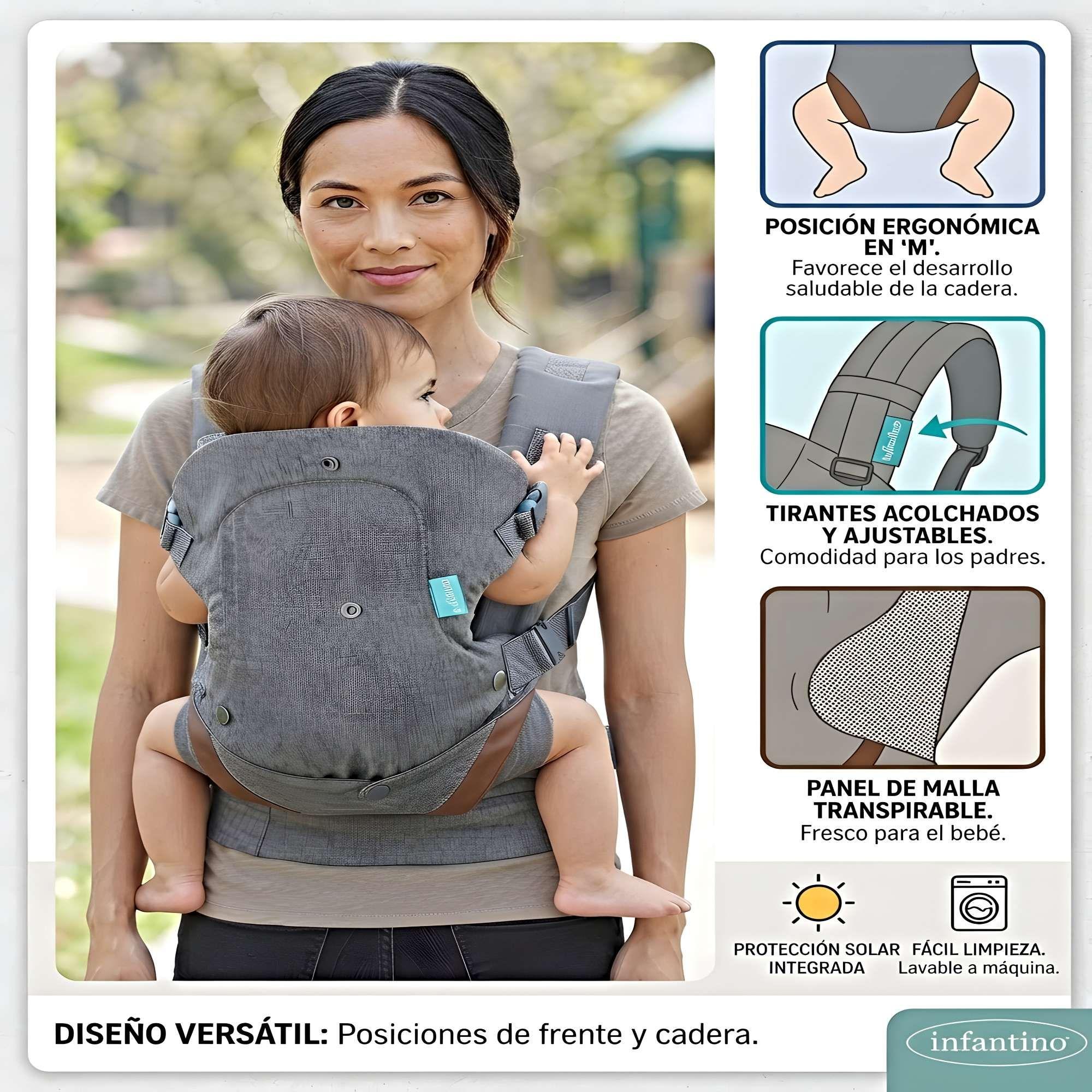 CANGURO PORTABEBÉS ERGONOMICO 4 EN 1 GRIS -3
