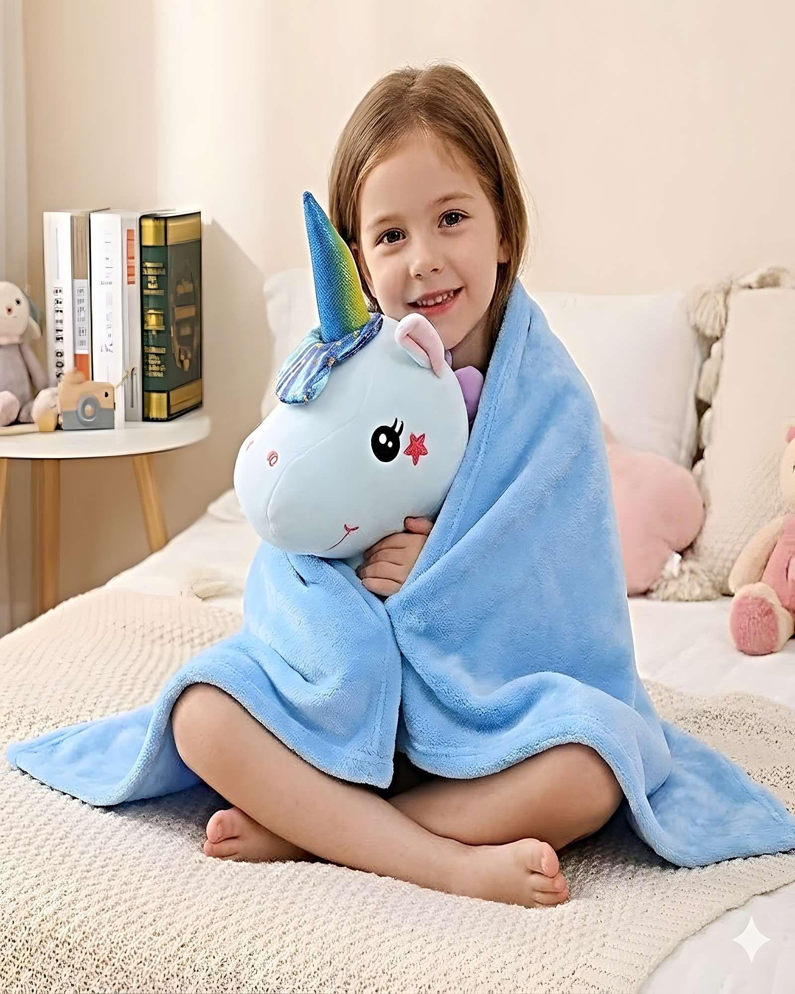 Peluche Almohadilla  + Manta Térmica de 1 Plaza celeste-2