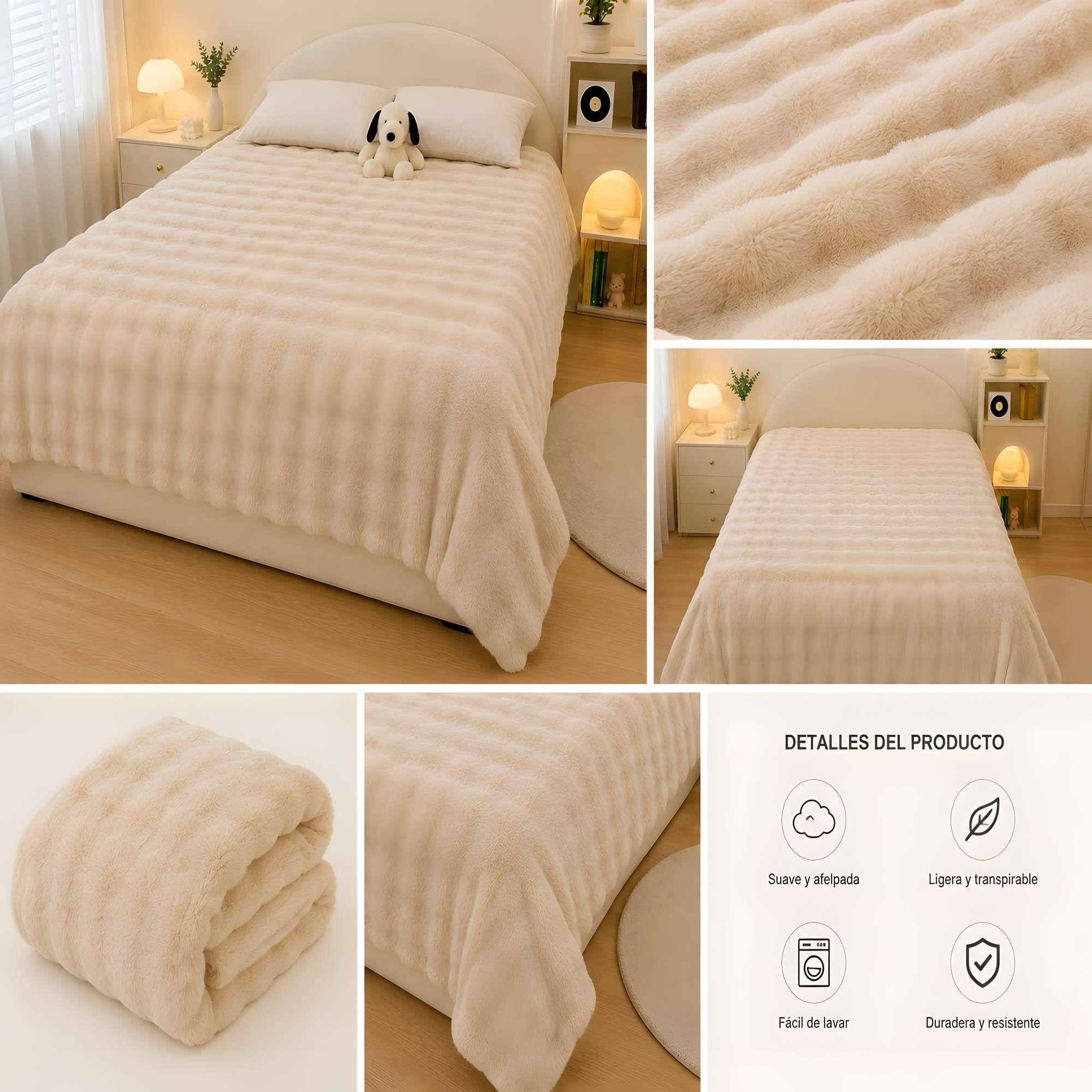 FRAZADA PREMIUN 2 PLAZA TEXTURIZADA COLOR BEIGE-1