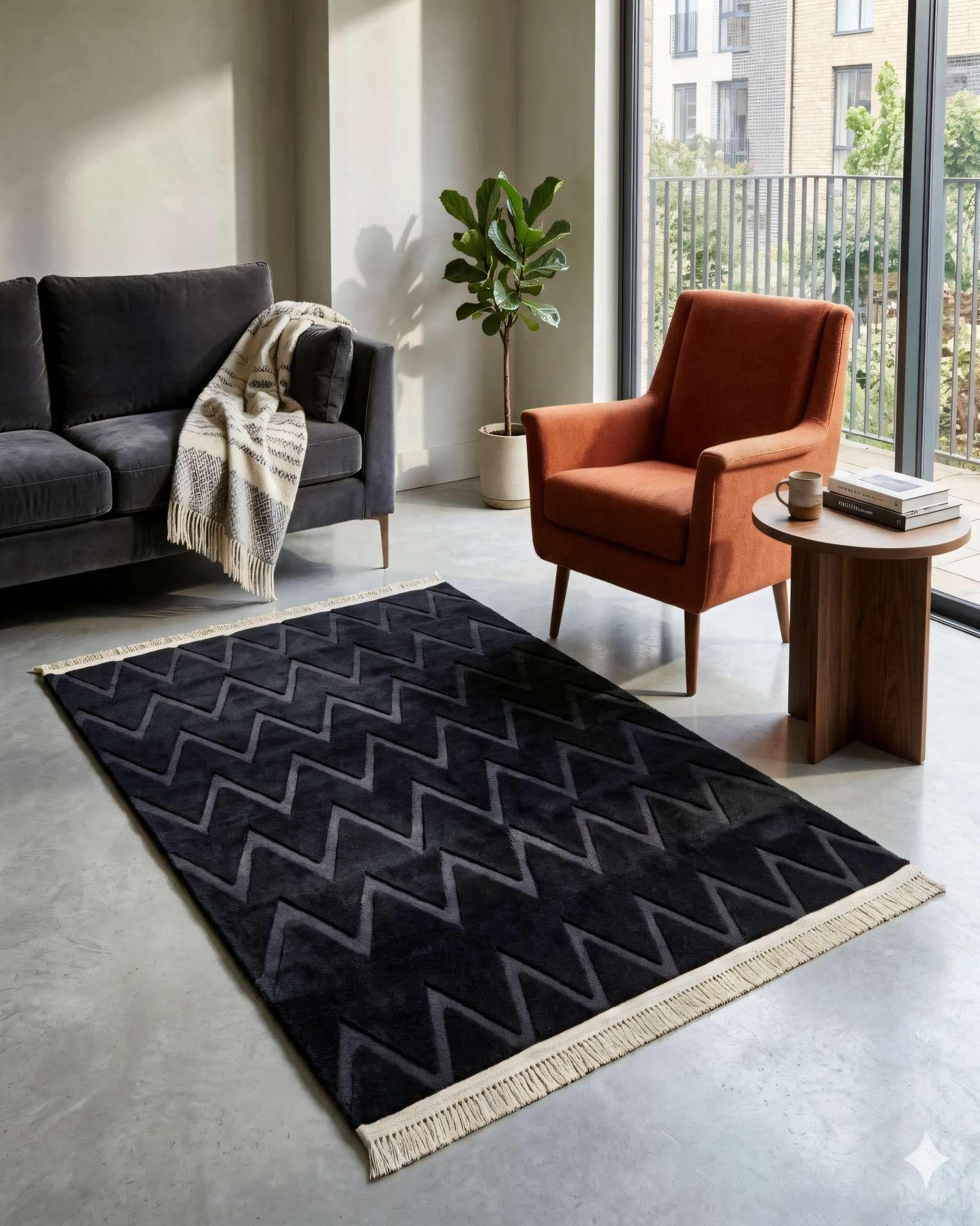 ALFOMBRA JACQUARD 200 X 240  DECORATIVA COLOR NEGRO 2-3
