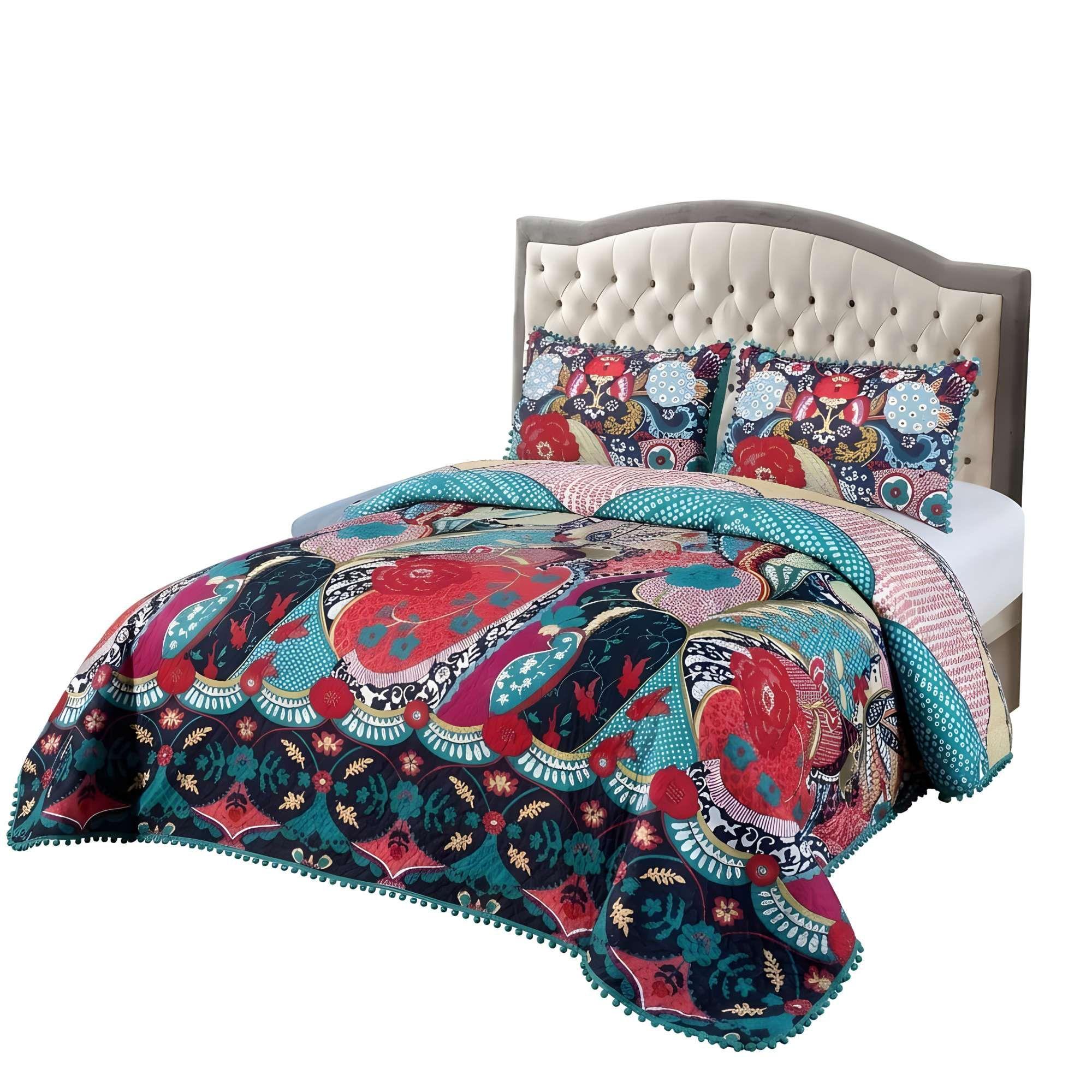 CUBRECAMA DE VERANO CON POMPONES 2 PLAZA 230cmx250cm A6-3