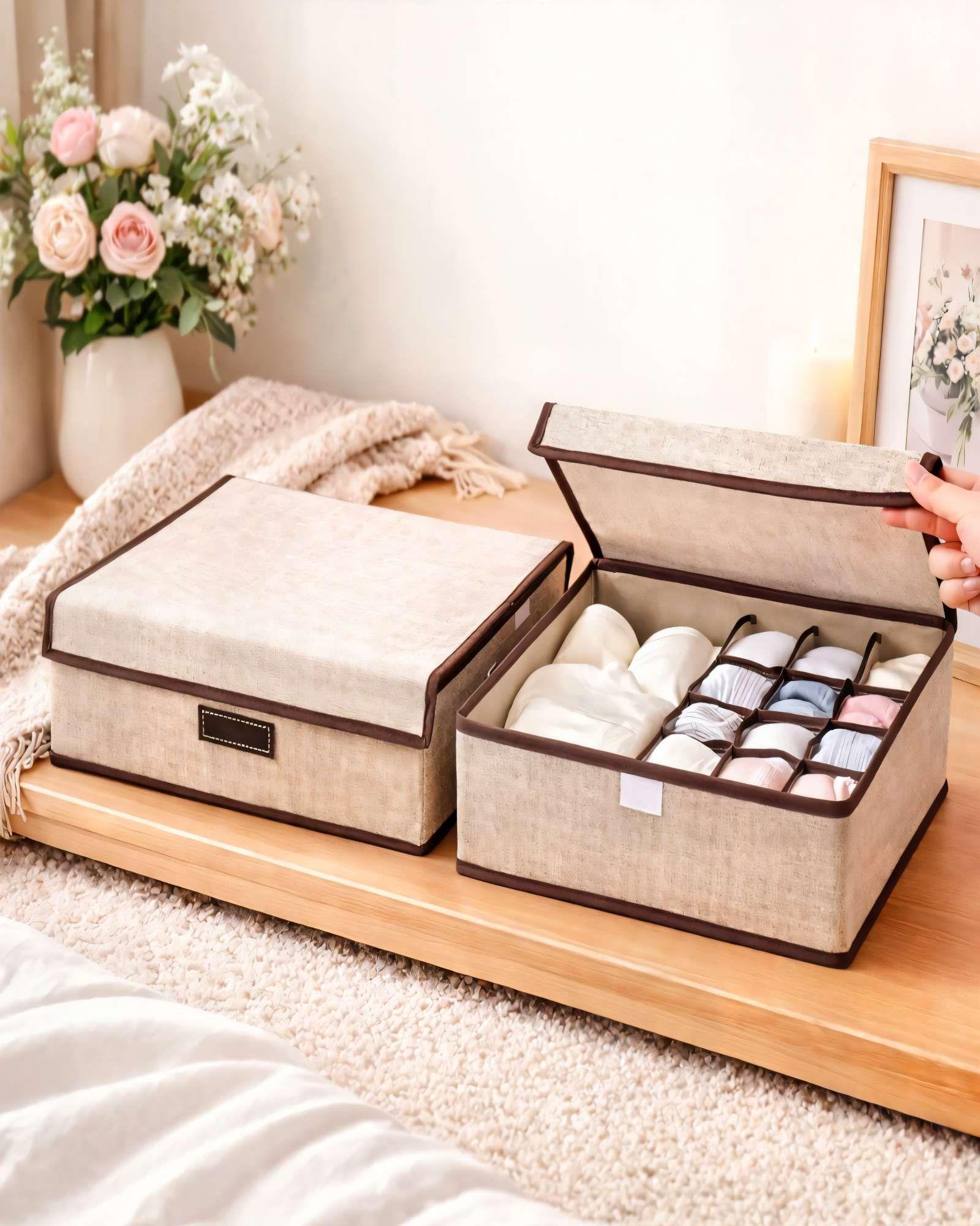 PACK   DE 2 CANASTILLOS ORGANIZADOR 32CMX26CM COLOR BEIGE-2