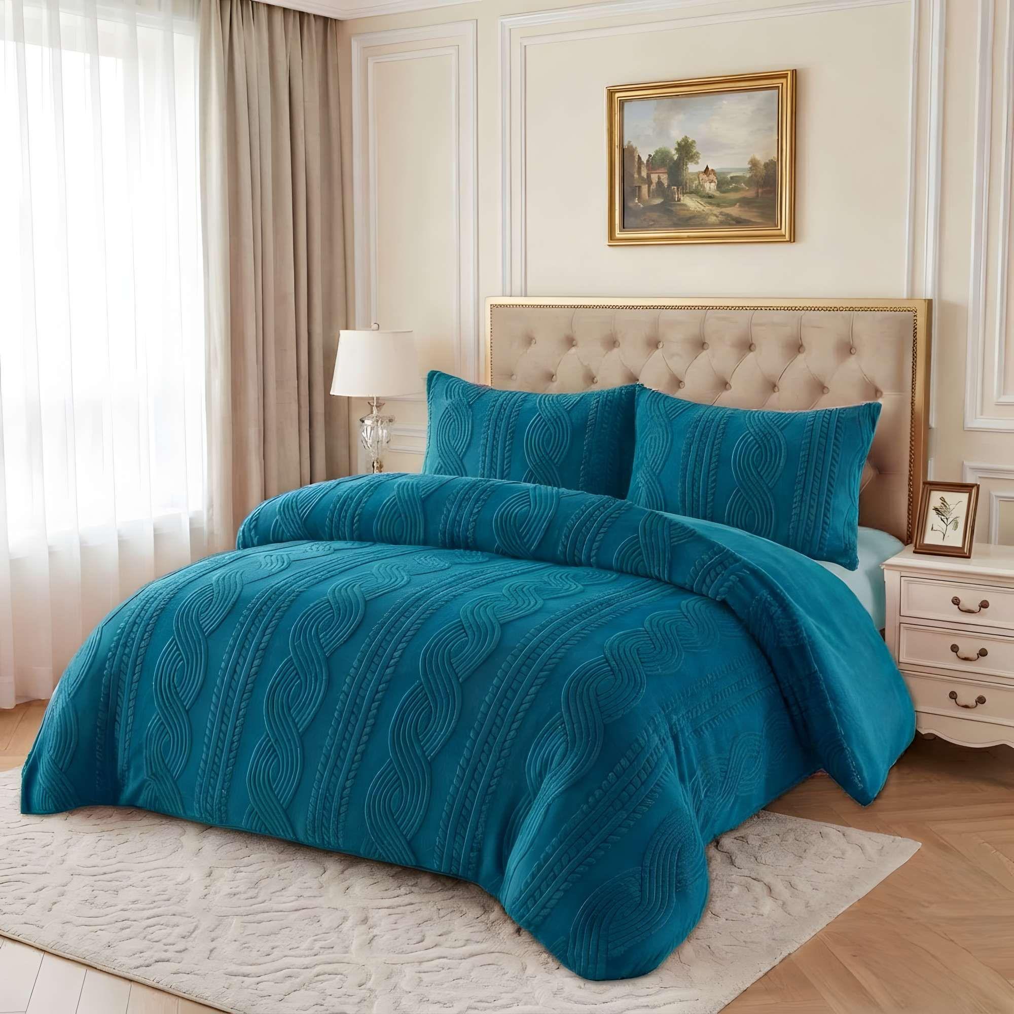 PLUMON SOFT TEXTURIZADO CON CHIPORRO 2 PLAZA COLOR AZUL-2