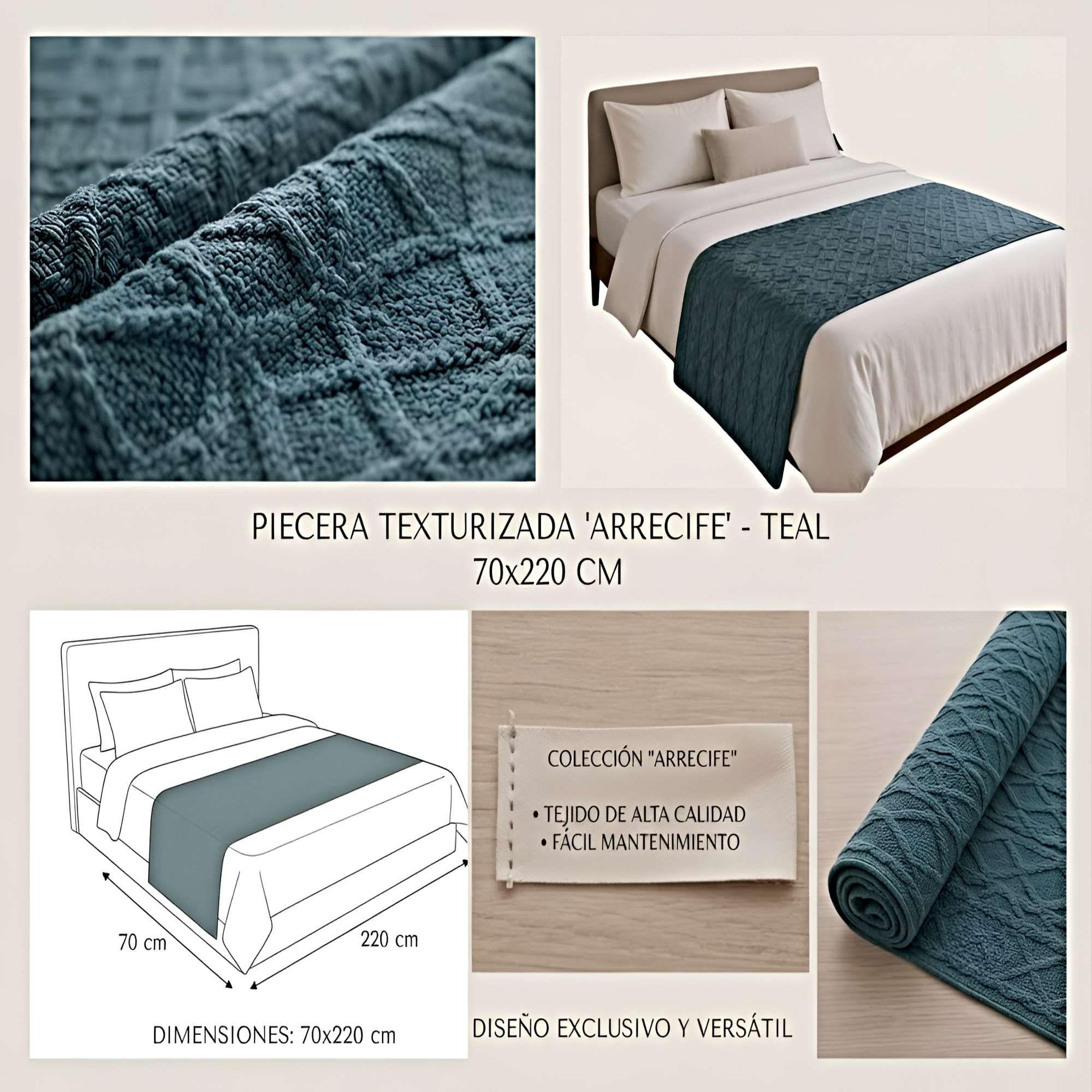 PIECERA PARA CAMA TEXTURA TRENZADA 70X220 CM TURQUESA-3