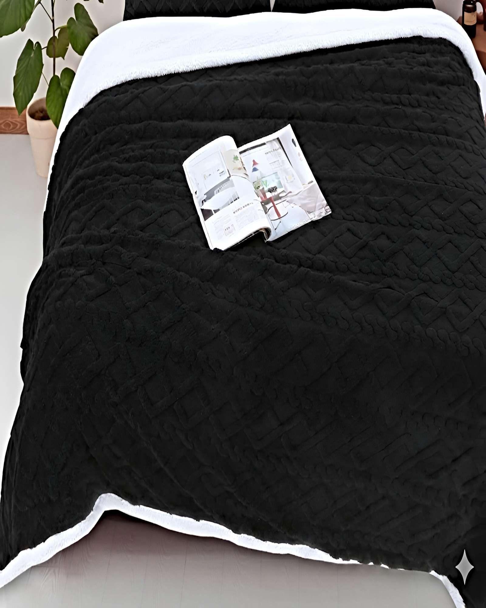 FRAZADA TEXTURIZADA CON SHERPA 2P NEGRO-2