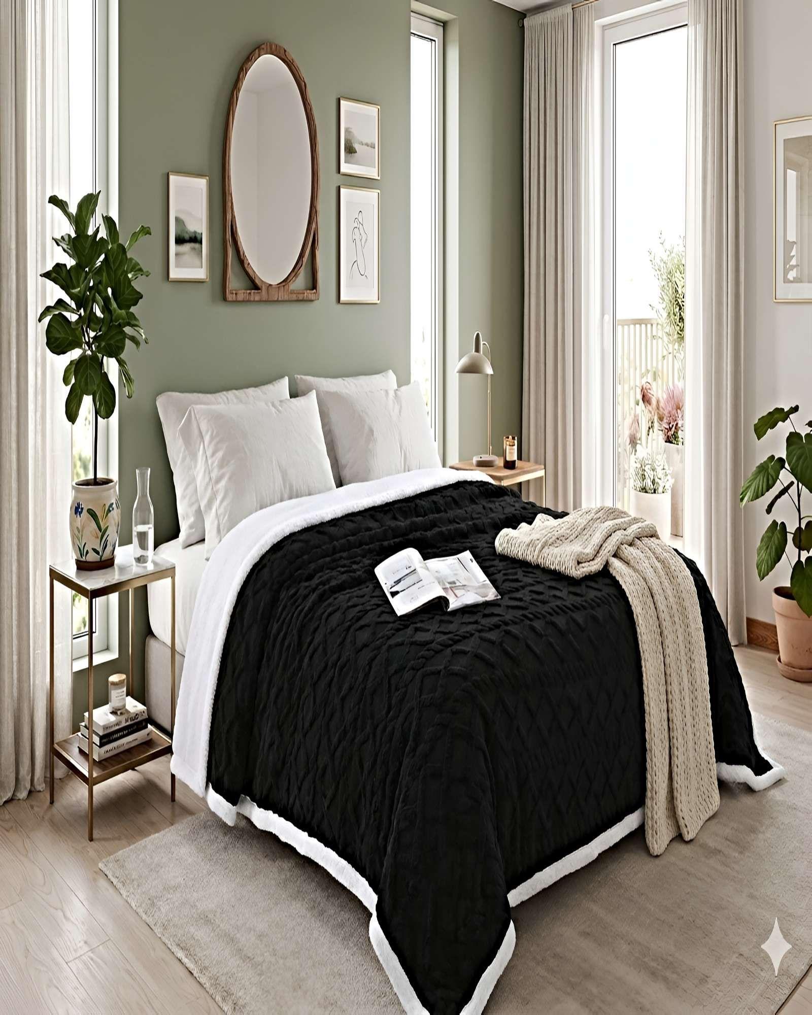 FRAZADA TEXTURIZADA CON SHERPA 2P NEGRO-3