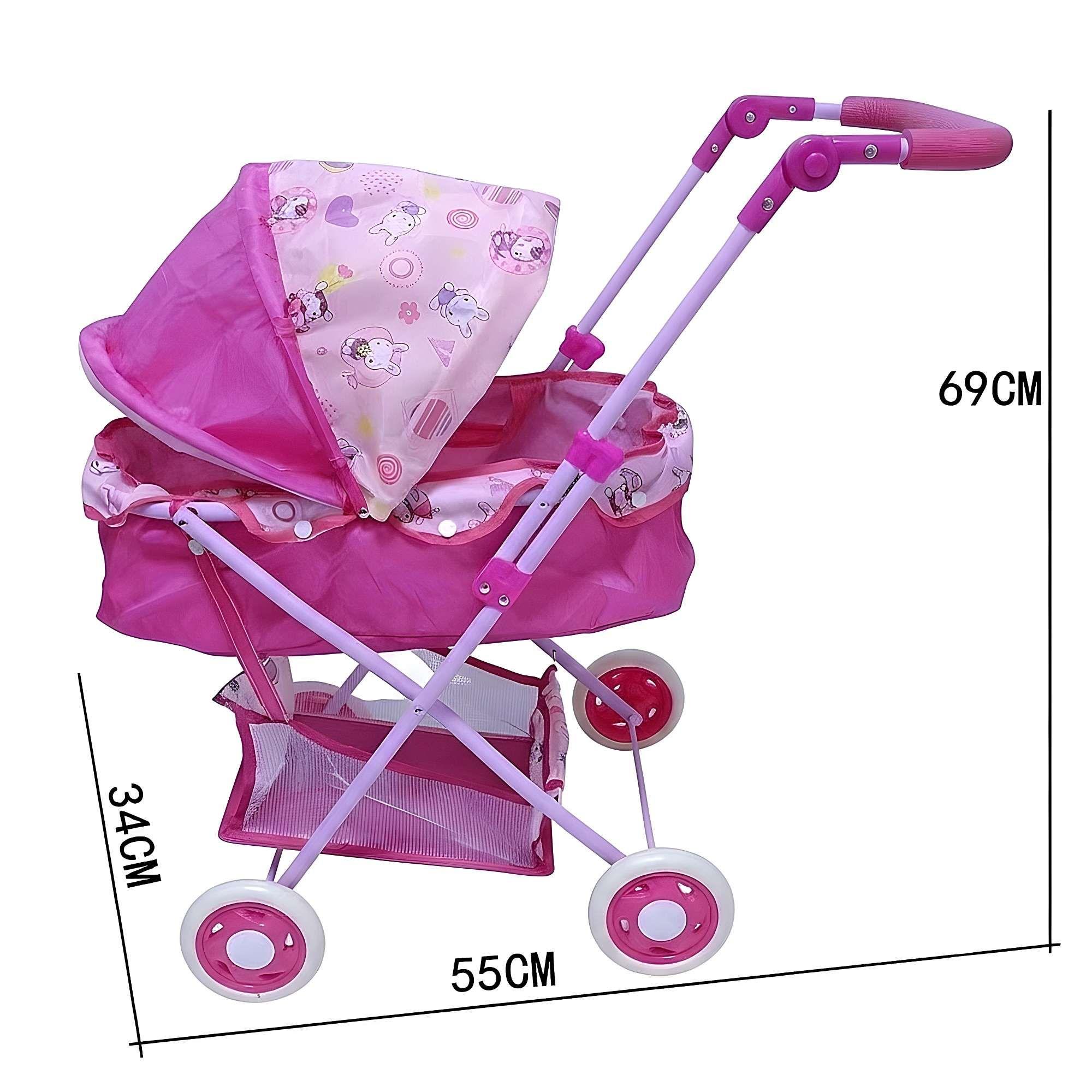 COCHE CUNA PARA MUÑECAS METALICO GRANDE ROSADO -2