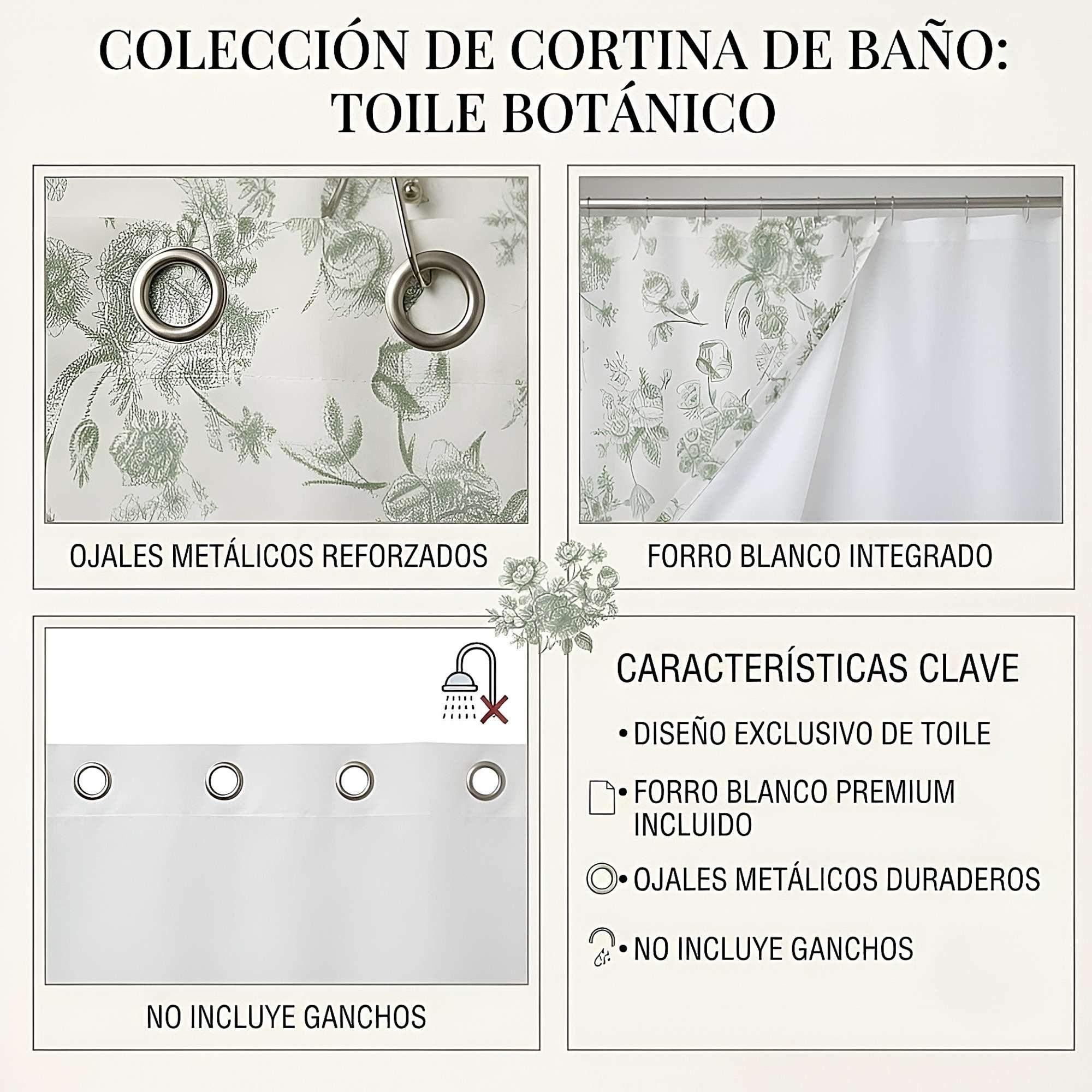 CORTINA DE BAÑO PREMIUM 180X180 CM CON FORRO BLANCO  CB29-3