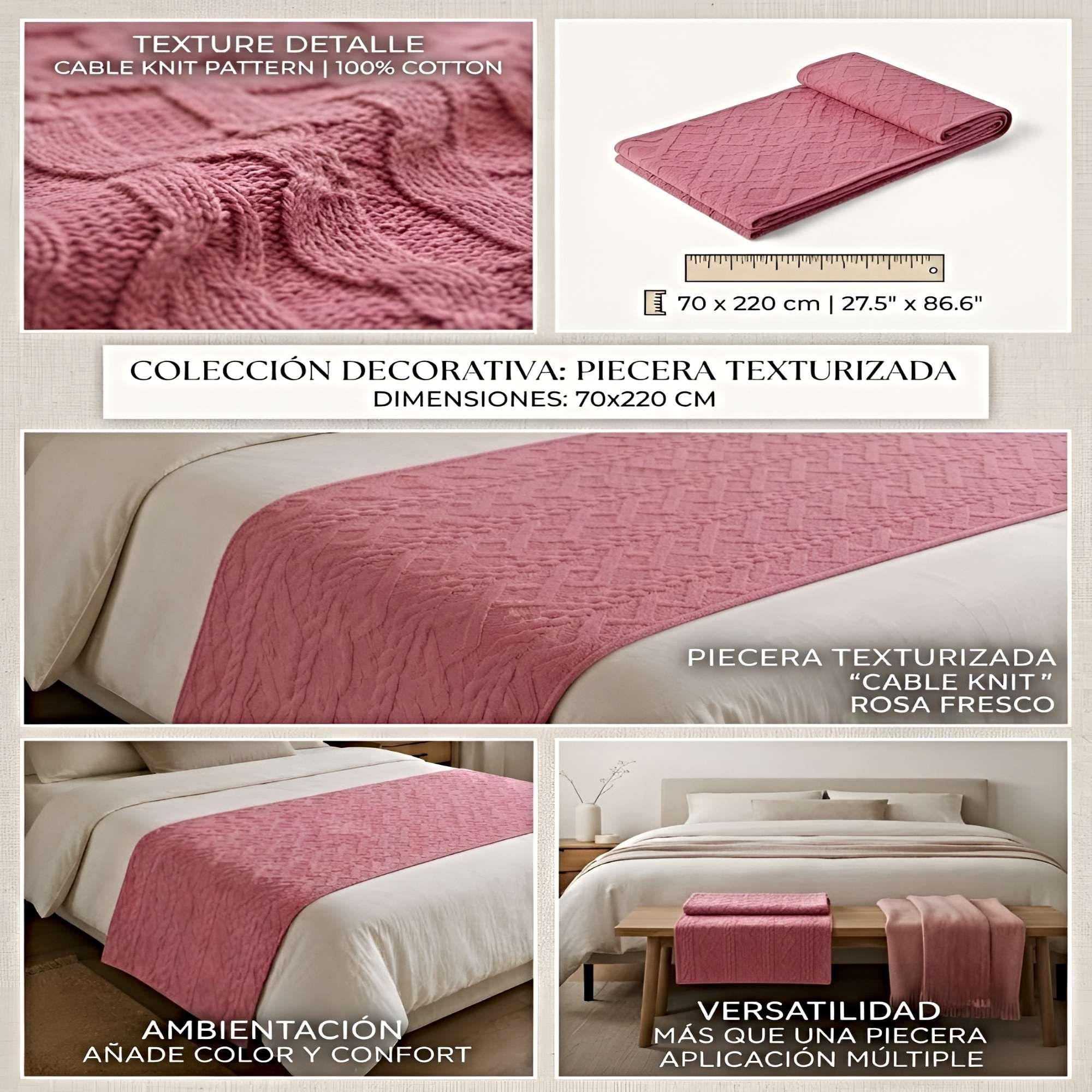 PIECERA PARA CAMA TEXTURA TRENZADA 70X220 CM ROSADO-3