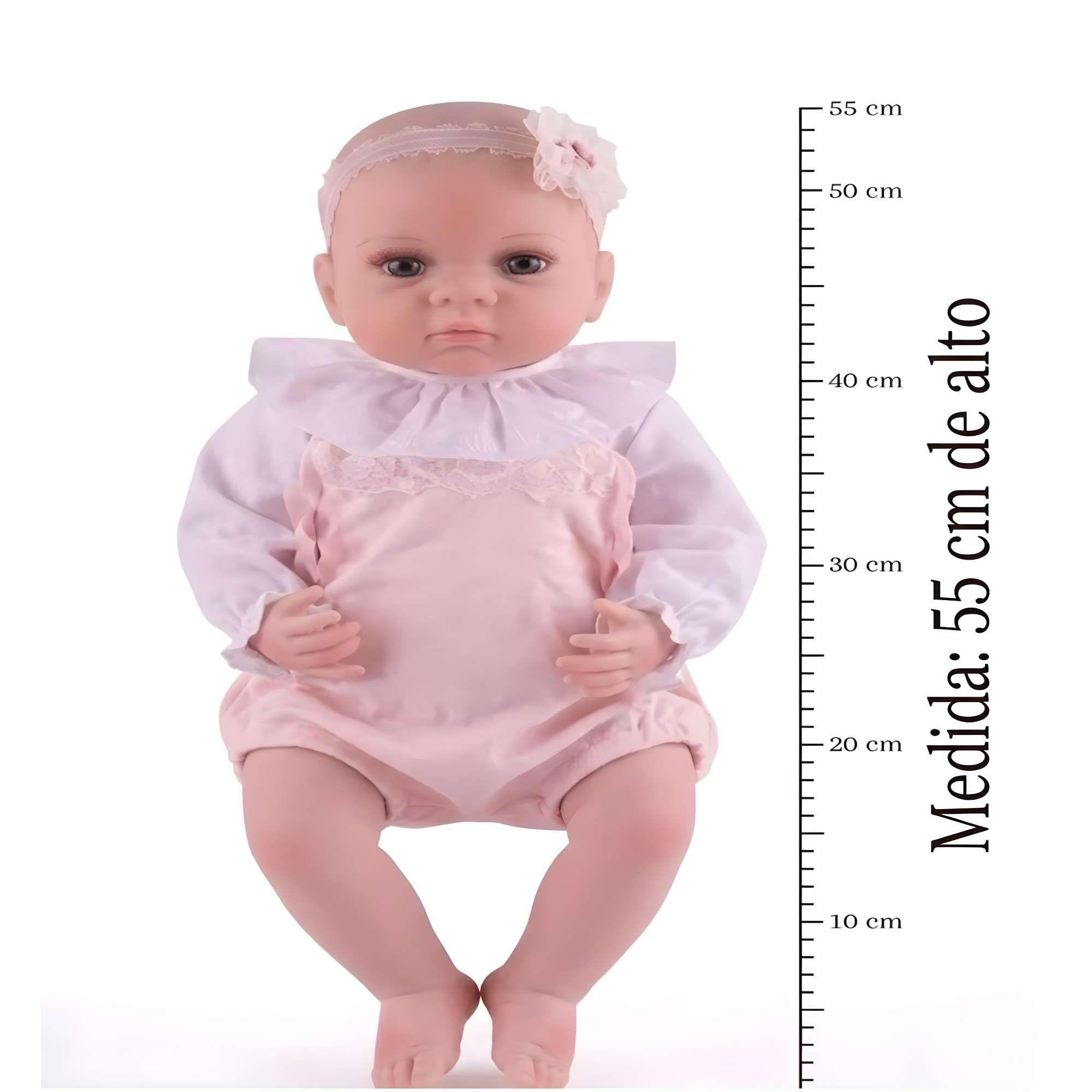 ADORABLE MUÑECA BEBE PELONA COLOR ROSADO 55CM-3
