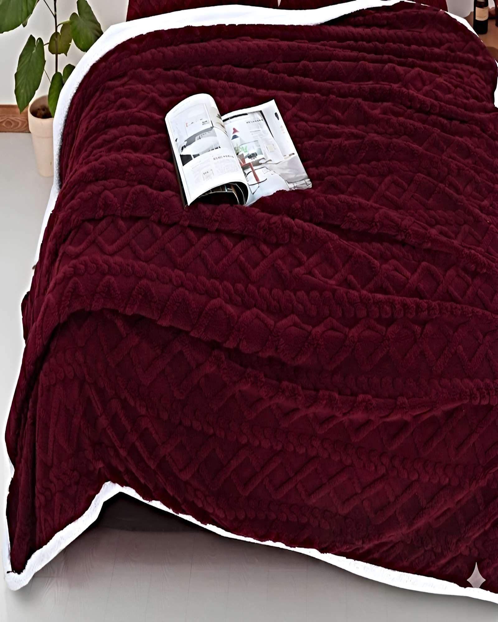 FRAZADA TEXTURIZADA CON SHERPA 2P BURDEO-2