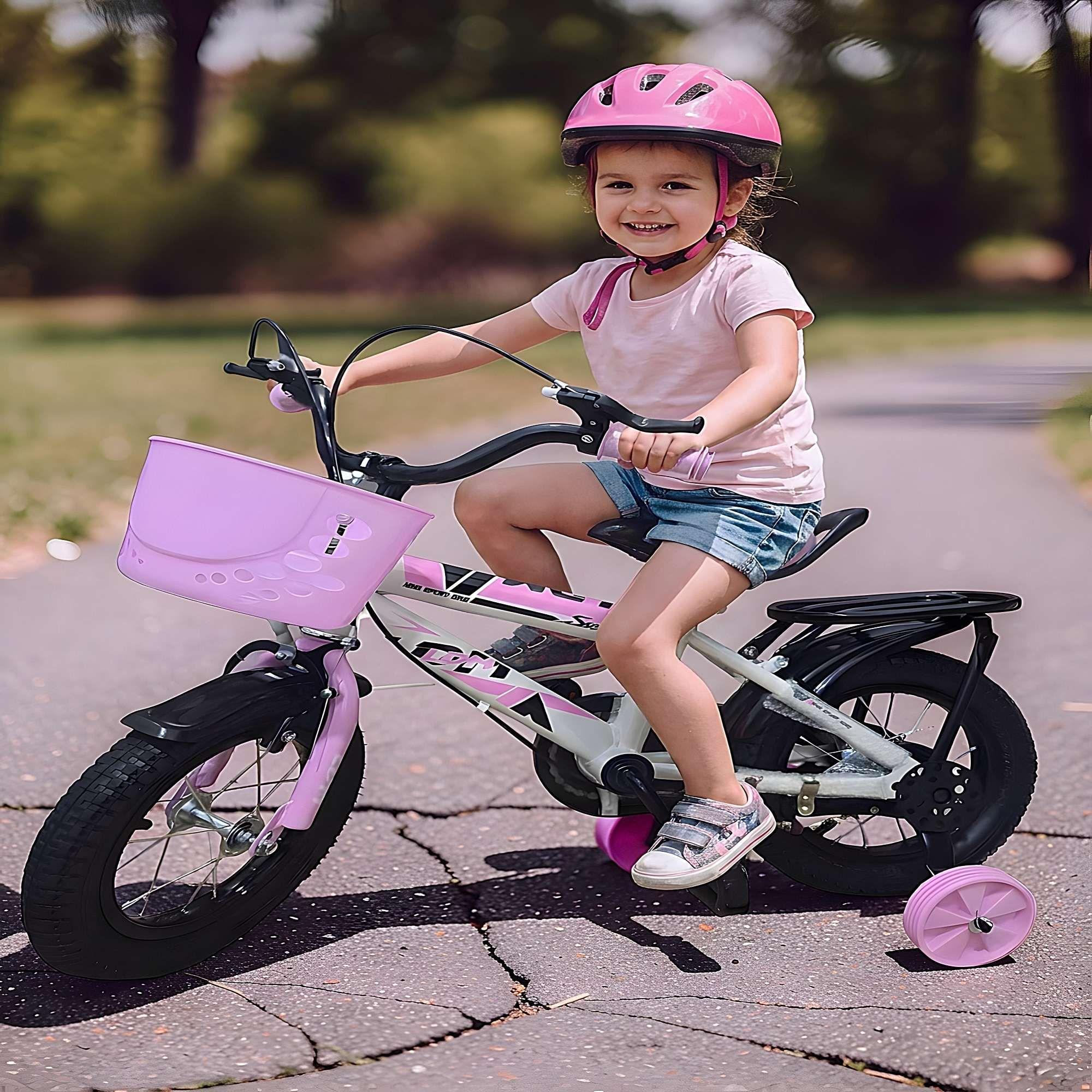 BICICLETA INFANTIL ARO 14 CON RUEDITAS COLOR ROSA PASTEL-2