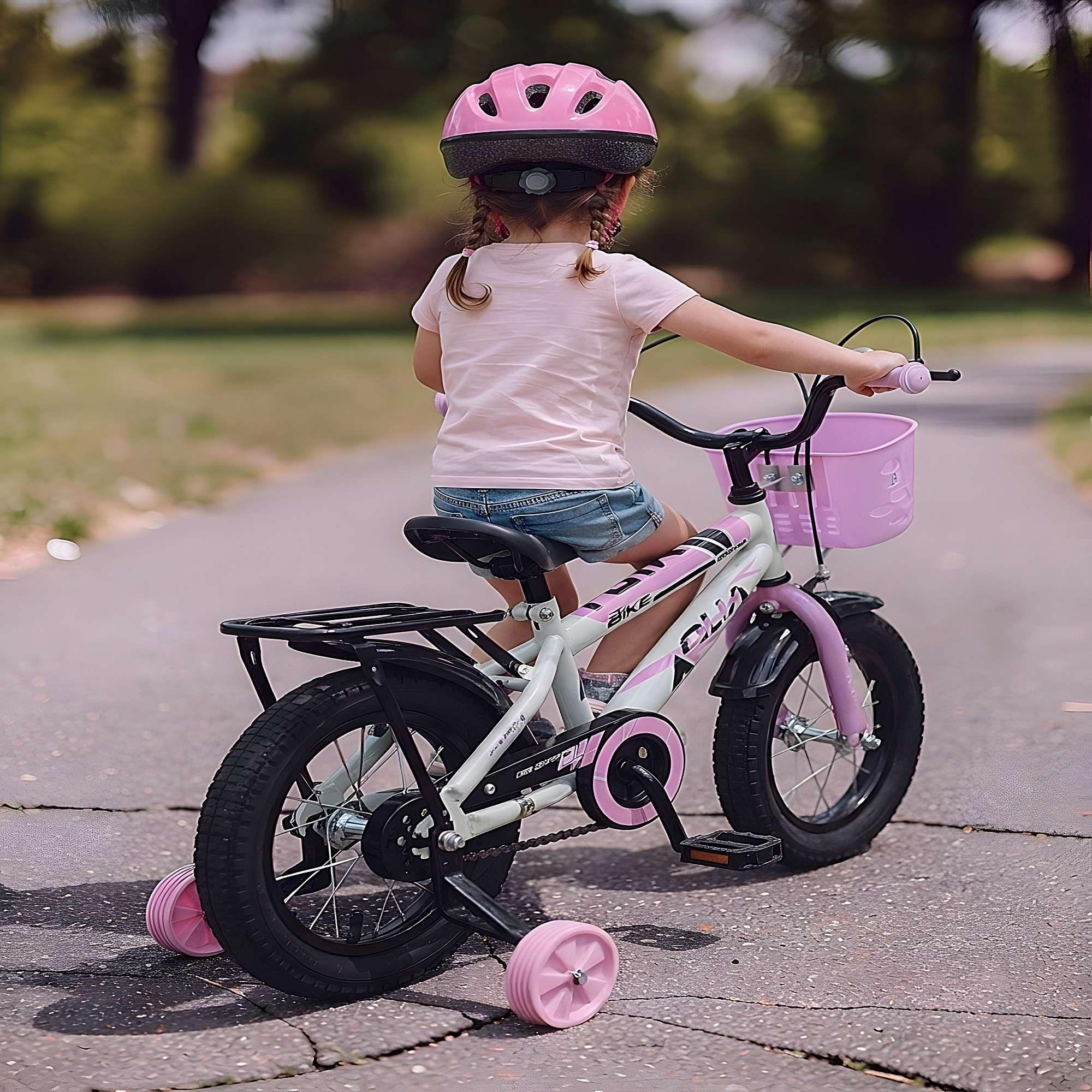 BICICLETA INFANTIL ARO 14 CON RUEDITAS COLOR ROSA PASTEL-3