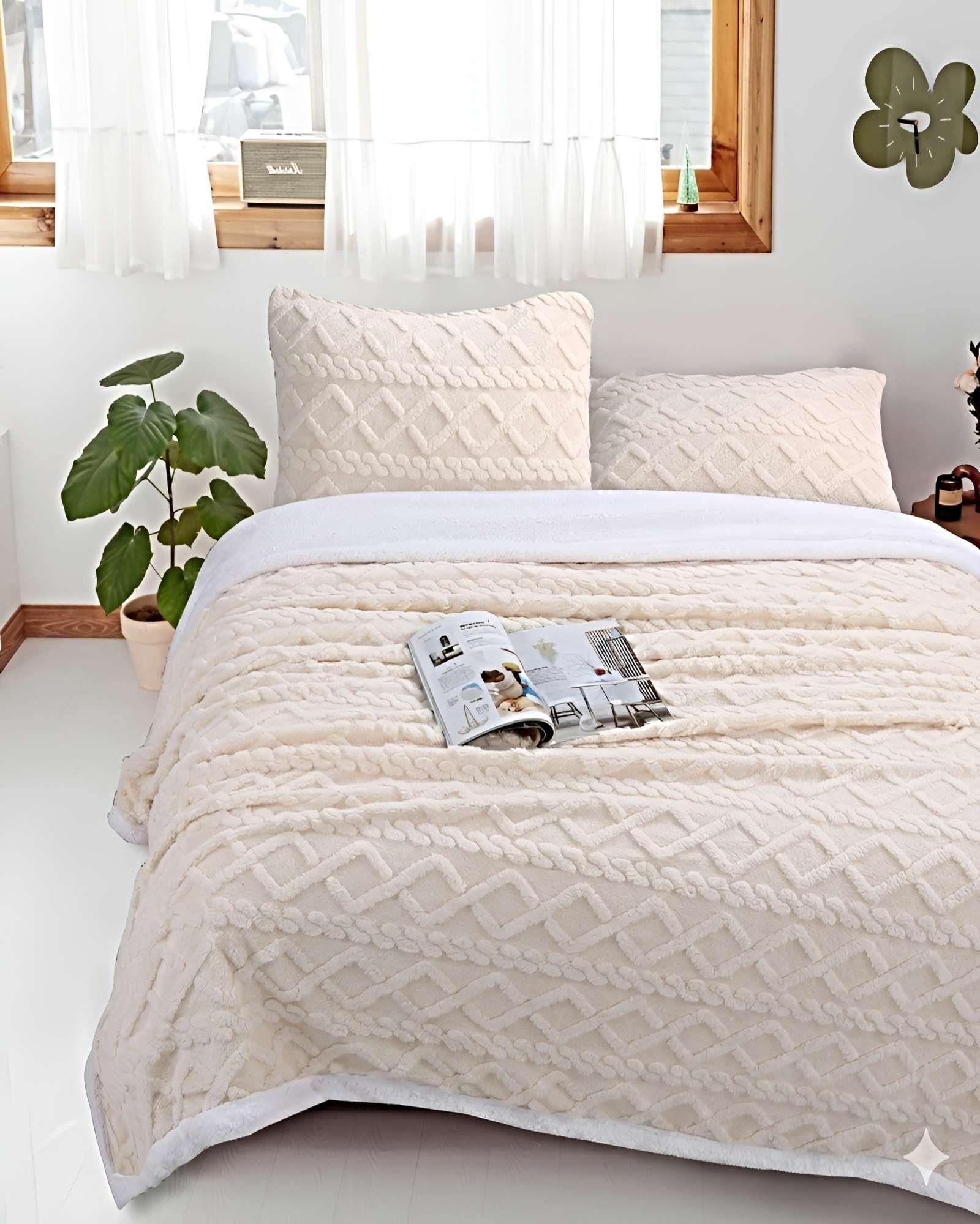 FRAZADA TEXTURIZADA CON SHERPA 1,5 PLAZA BEIGE-3