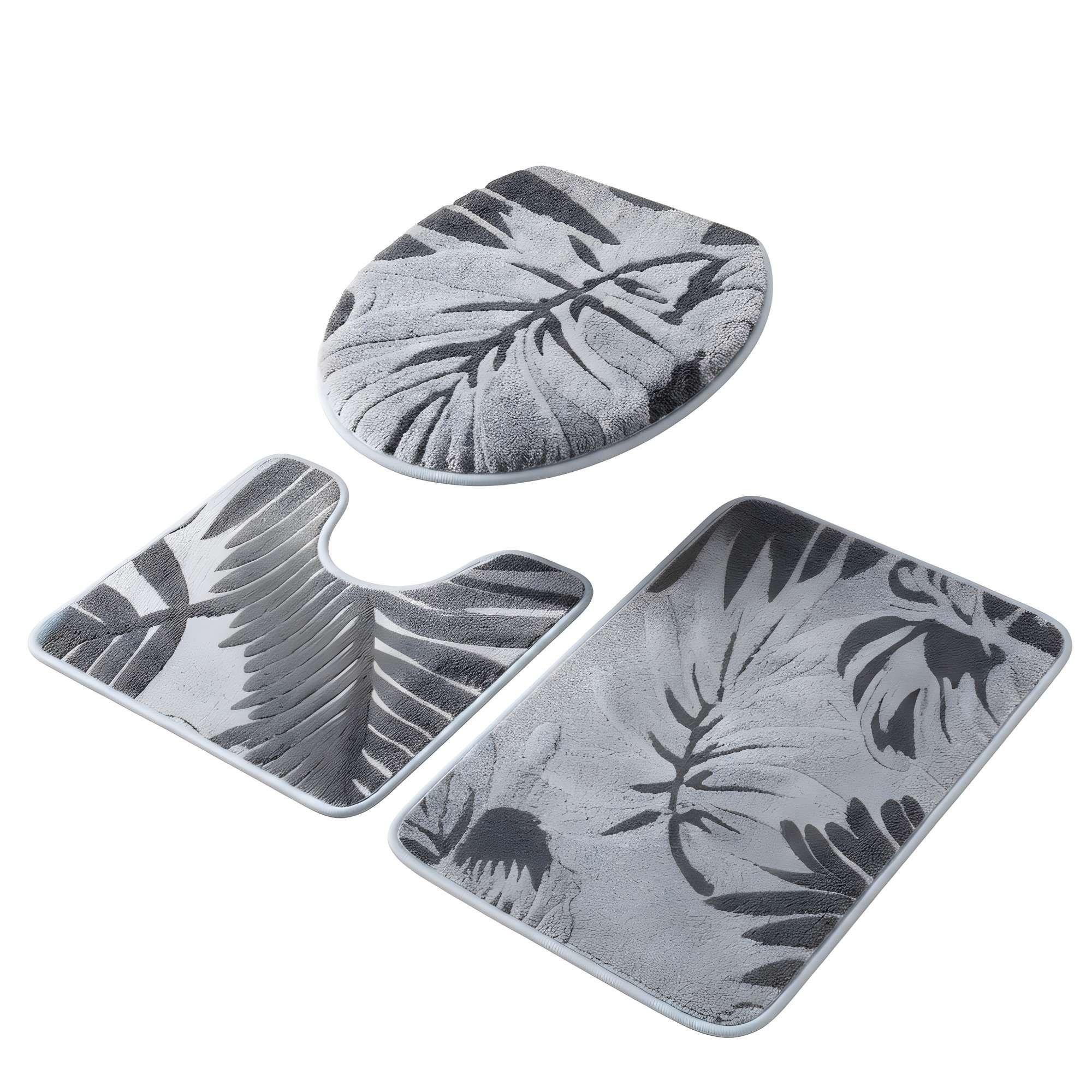 SET PARA BAÑO DE 3 PIEZAS CON DISEÑO FLOR COLOR GRIS-3