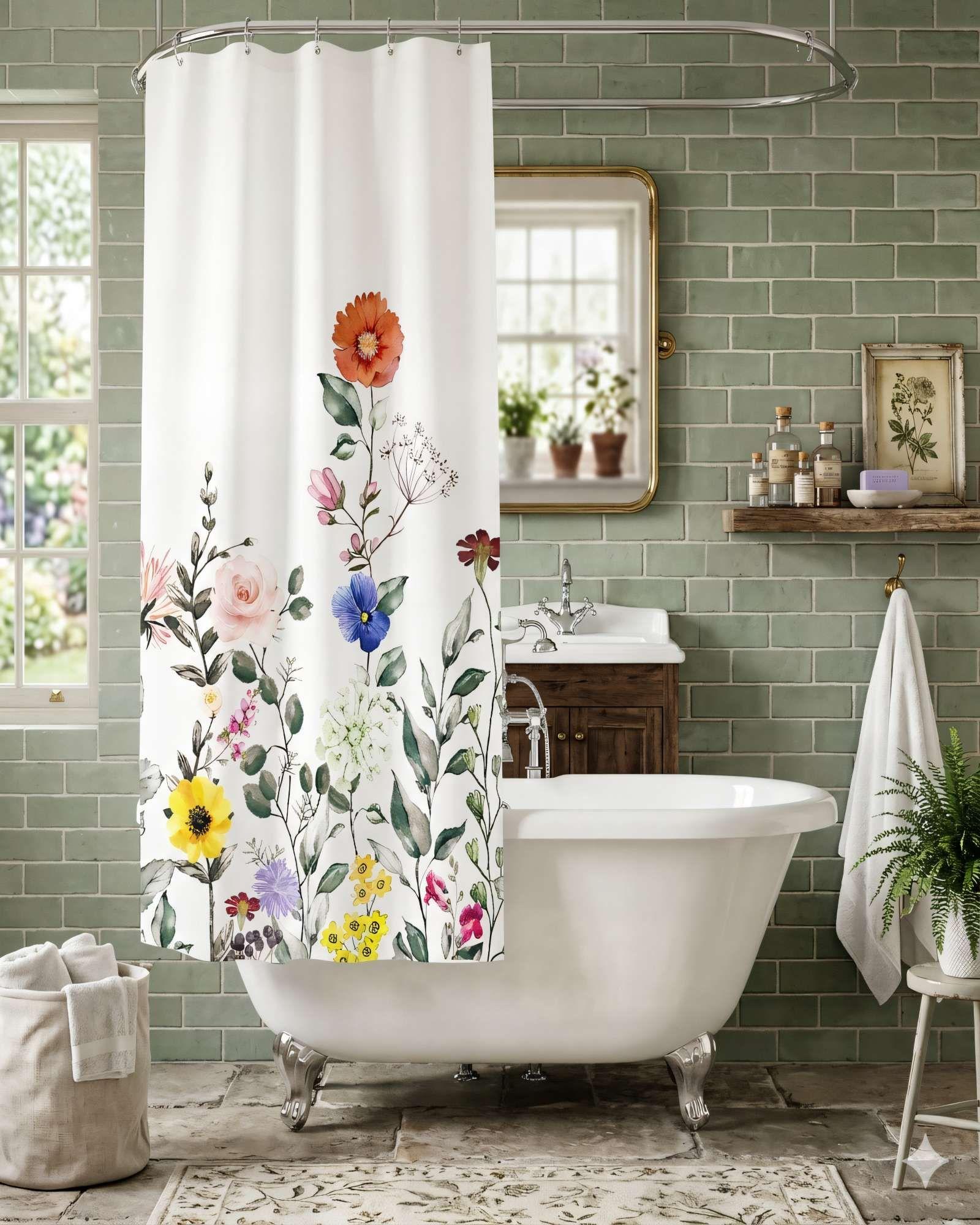 CORTINA PARA BAÑO IMPERMEABLE MAS FORRO CON DISEÑO FLOREADO 2-3