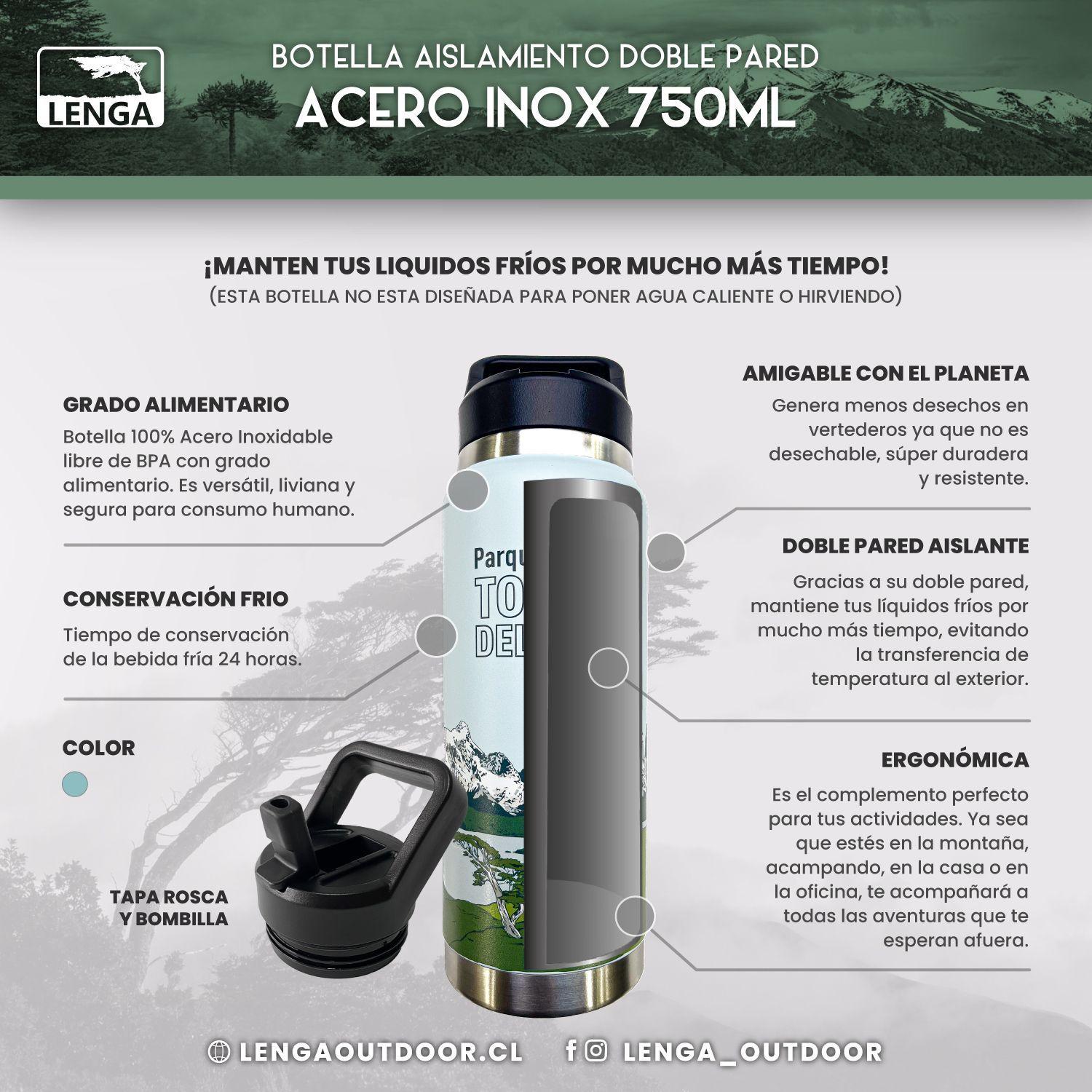 Botella Acero Inox Aislamiento De Doble Pared 750ml Mirador Base Las Torres-4