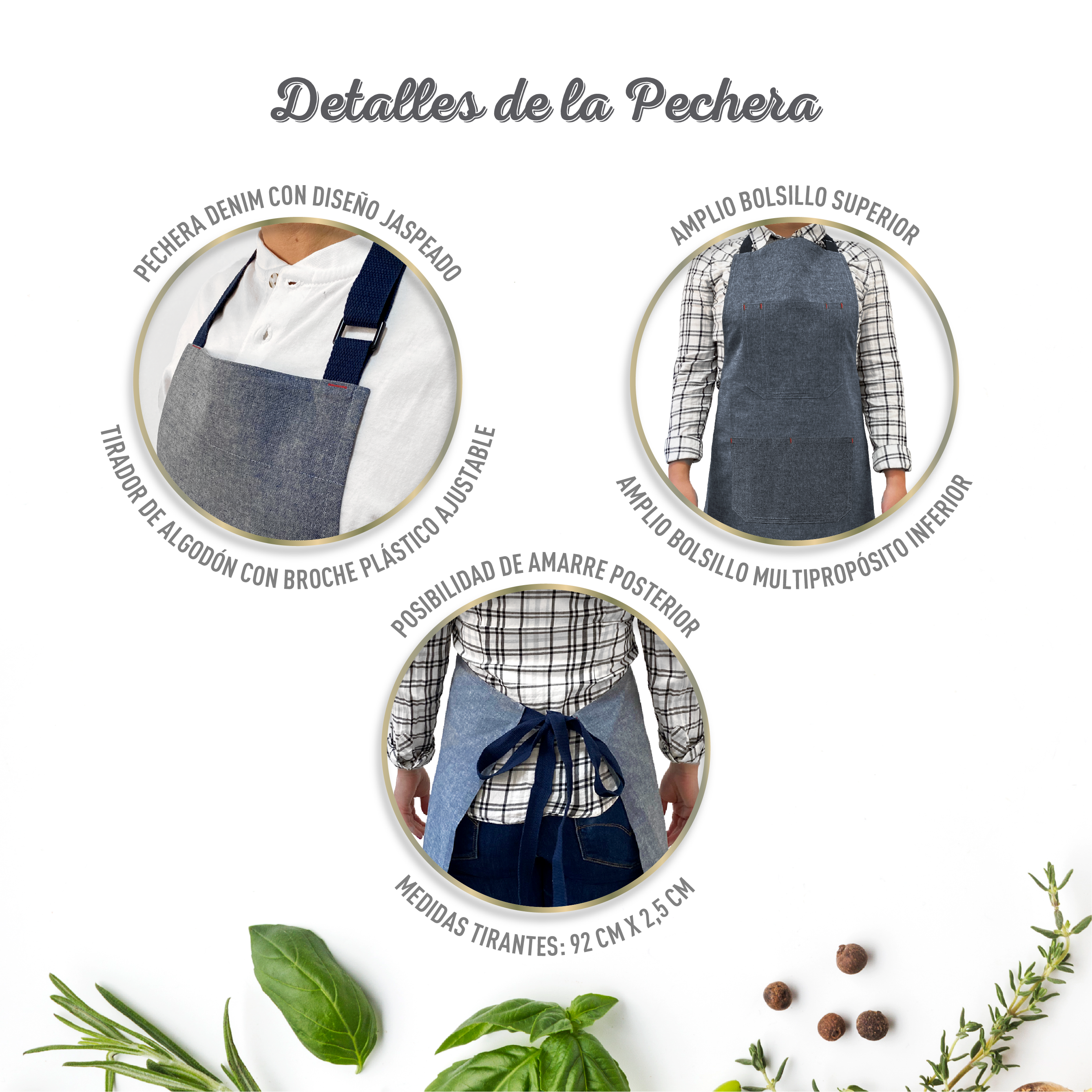 Pechera Denim Azul 100% algodón jaspeado Unisex - Indusbord®-2