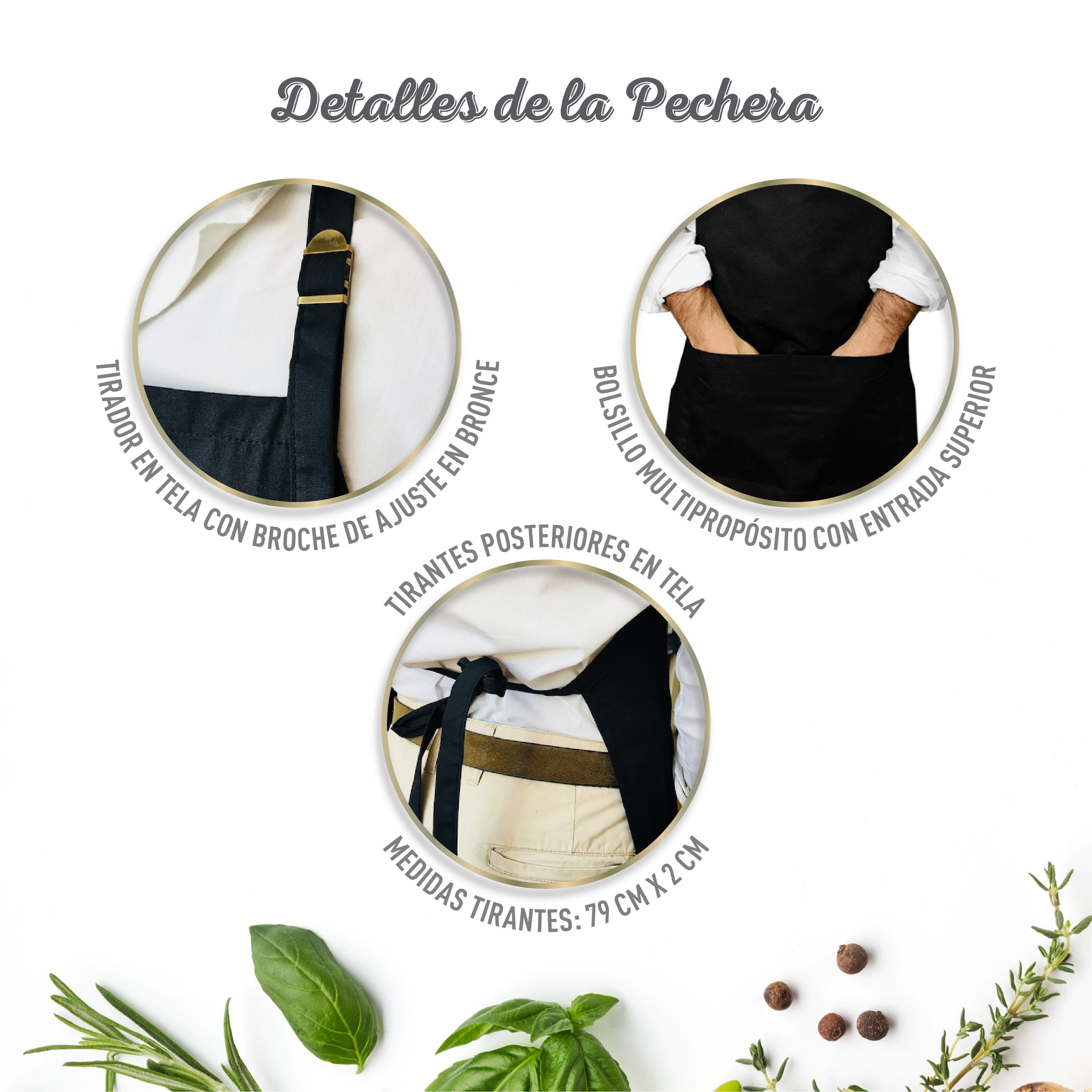 Pechera Denim Negro 100% algodón jaspeado Unisex - Indusbord®-3
