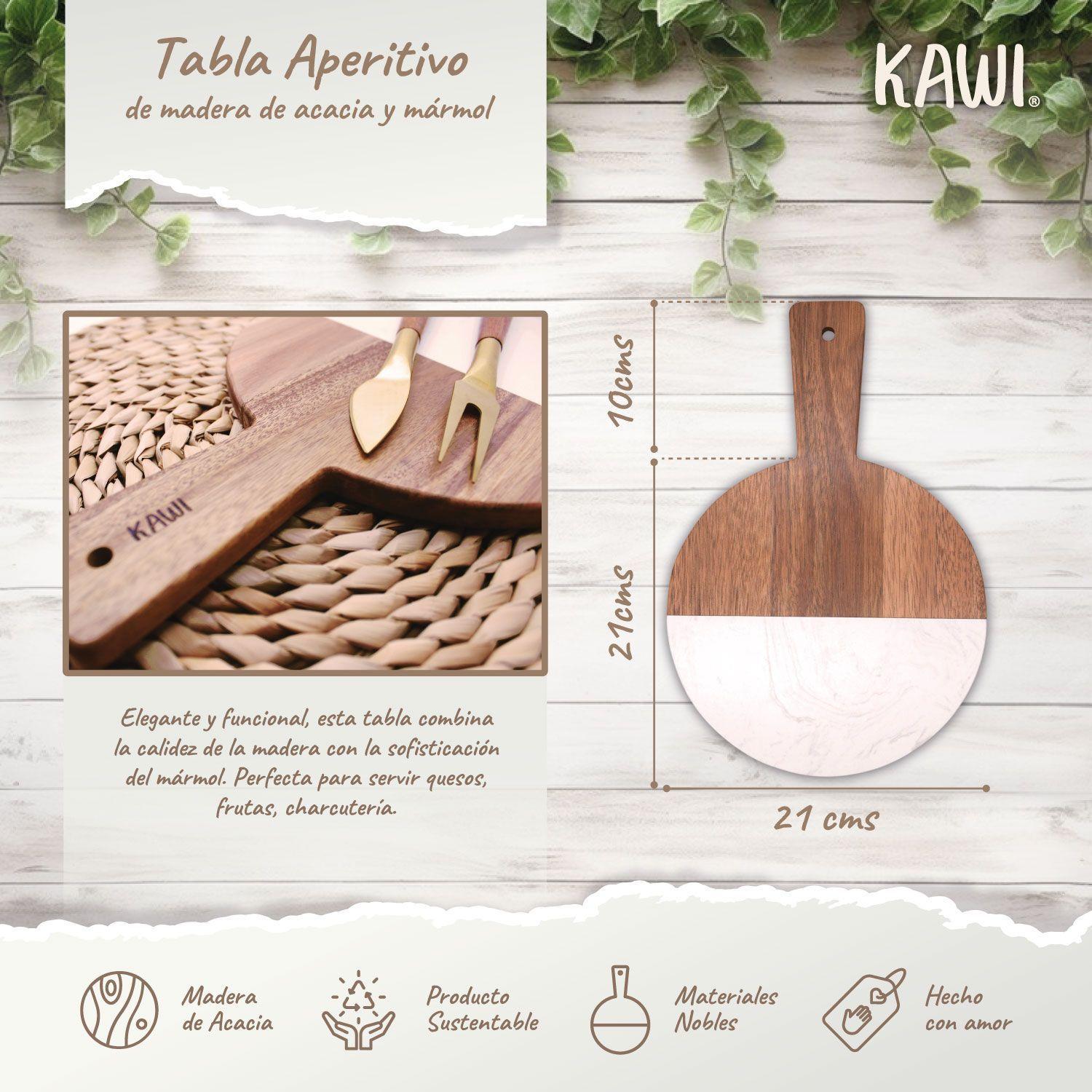 Tabla Aperitivo Redonda De Madera De Acacia Y Mármol - Kawi®-2