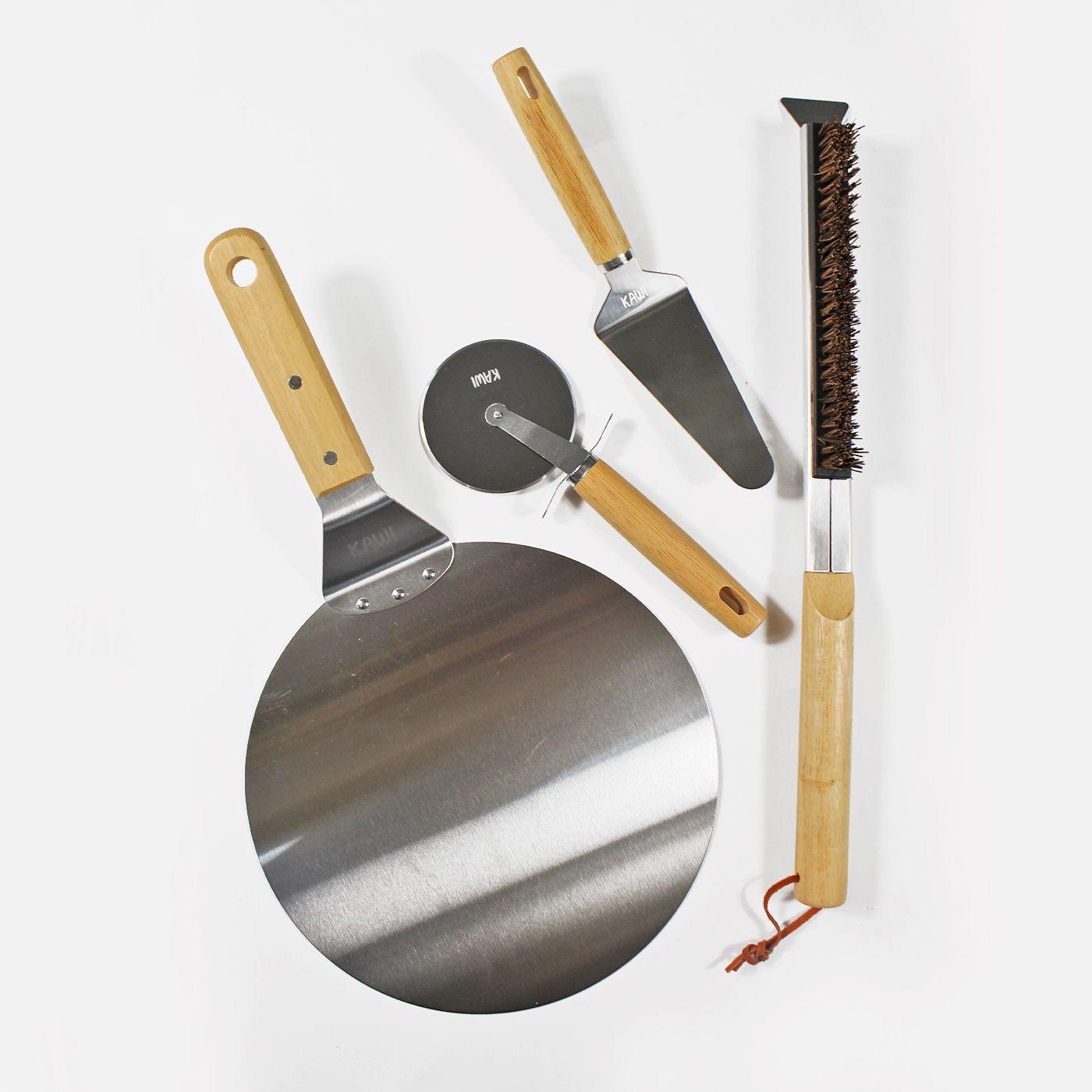 Set 4 Piezas Para Pizza Acero Inox Madera Pizzaiolo - Kawi®-2