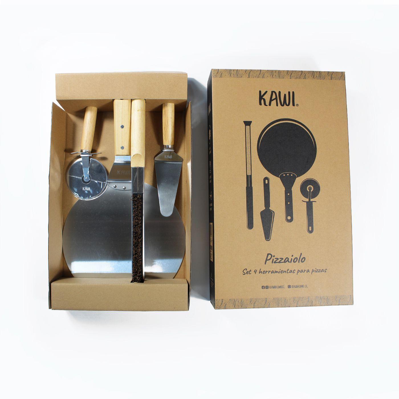 Set 4 Piezas Para Pizza Acero Inox Madera Pizzaiolo - Kawi®-3