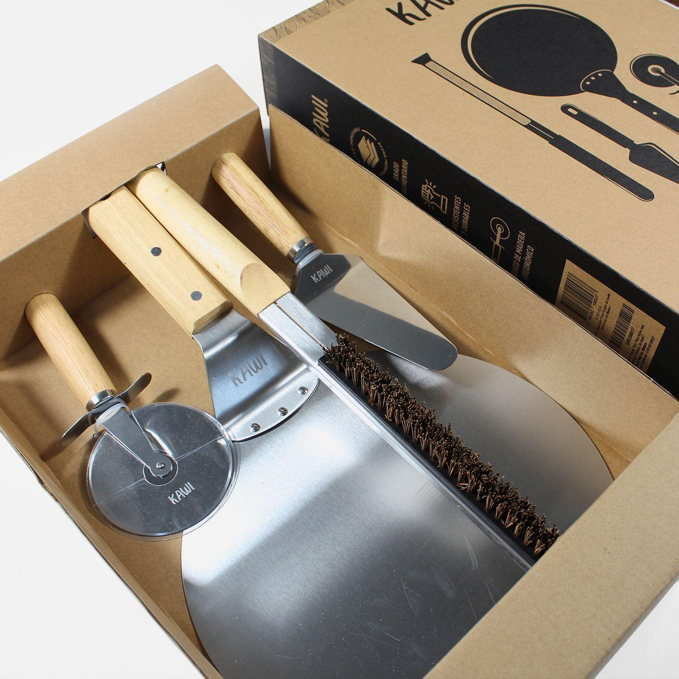 Set 4 Piezas Para Pizza Acero Inox Madera Pizzaiolo - Kawi®-6