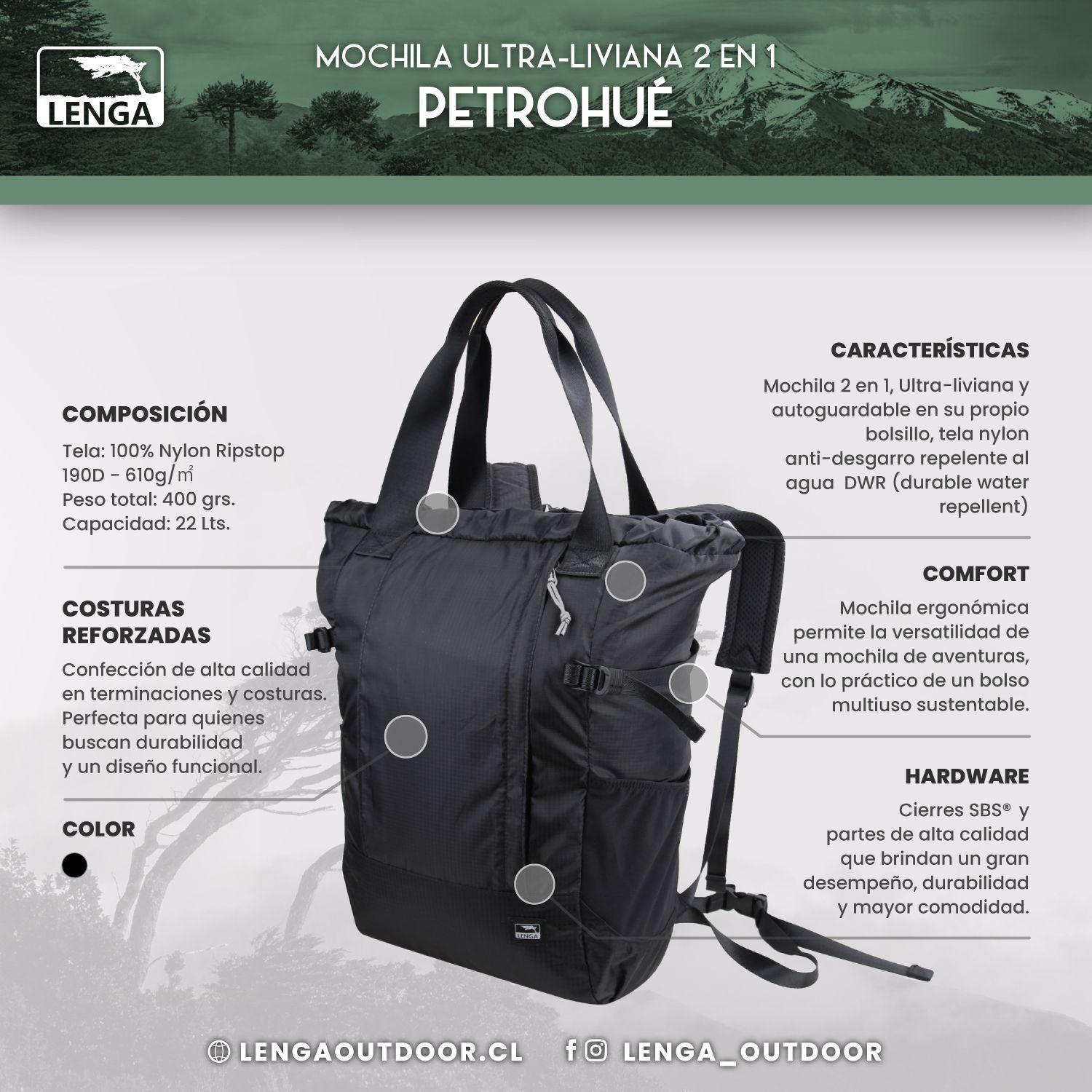 Mochila Bolso Ultra liviano Ripstop Lenga Petrohu 22tls-5