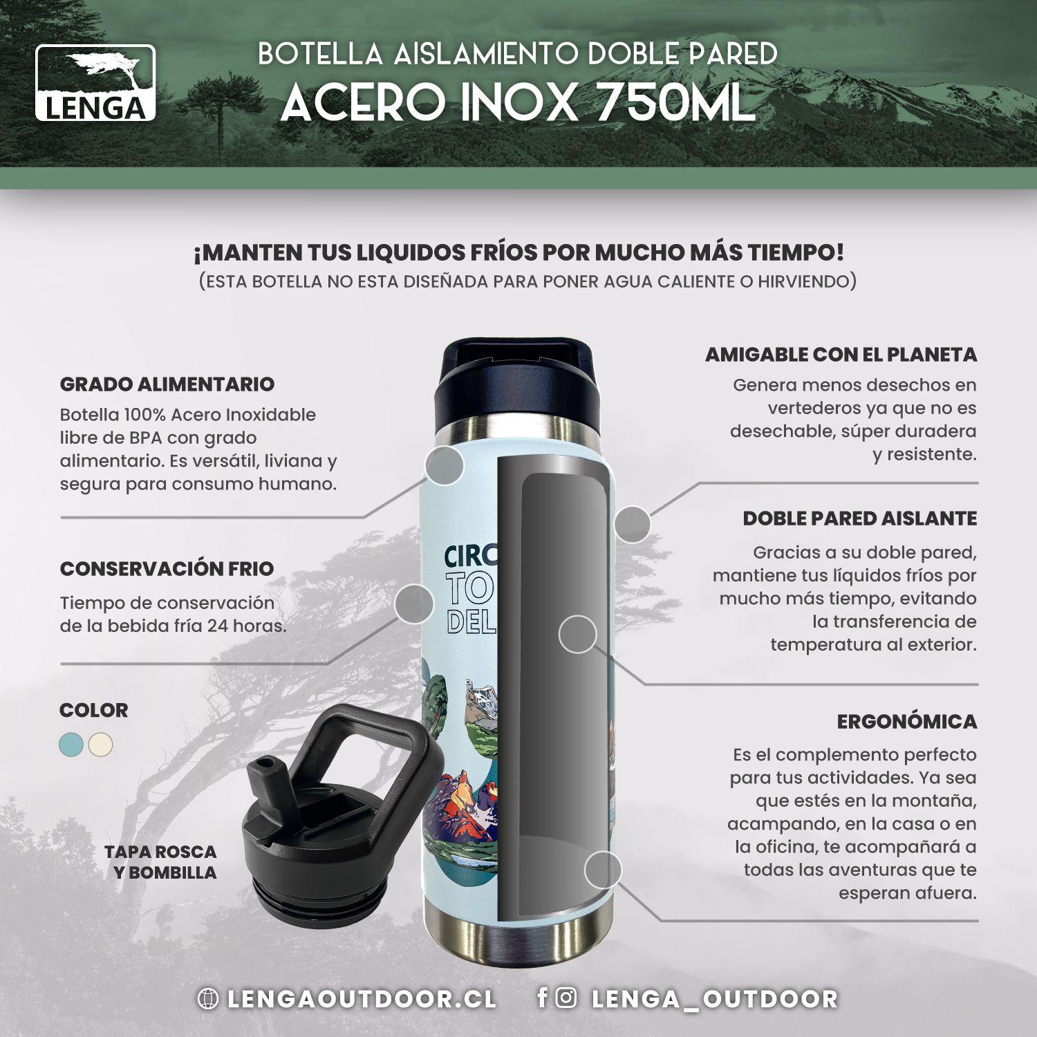 Botella Acero Inox Aislamiento De Doble Pared 750ml Circuito O Torres Paine-3