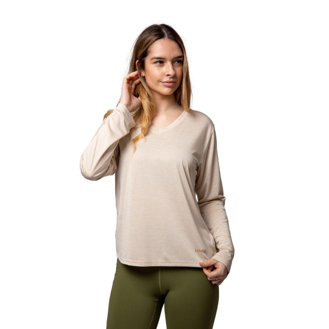 Polera Mujer Grit Dry Cuello en V Manga Larga Raymi Lenga UPF 50-0