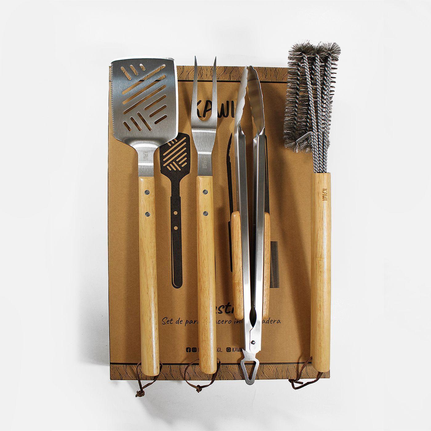 Set Parrilla Asado 4 Piezas Acero Inox Madera Austin - Kawi®-7