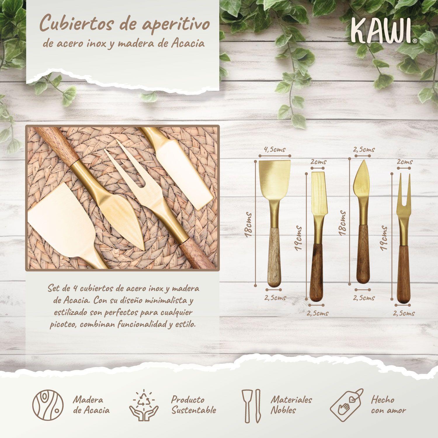 Set 4 cubiertos aperitivo de metal y madera de acacia - Kawi®-2
