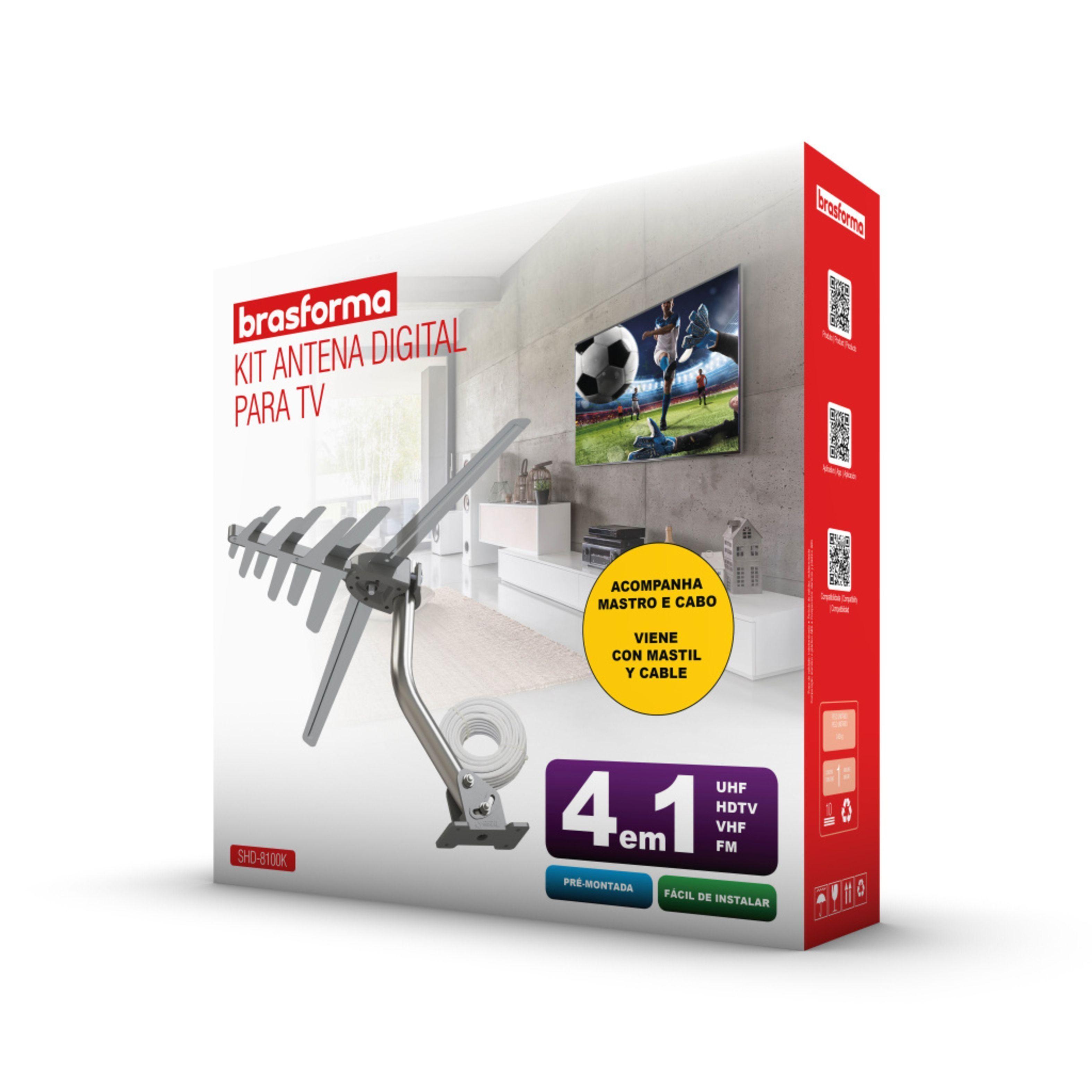 Antena HD Ext. 4 en 1 VHF, FM, UHF y HD - 6dbi +16 m coaxial de regalo-1