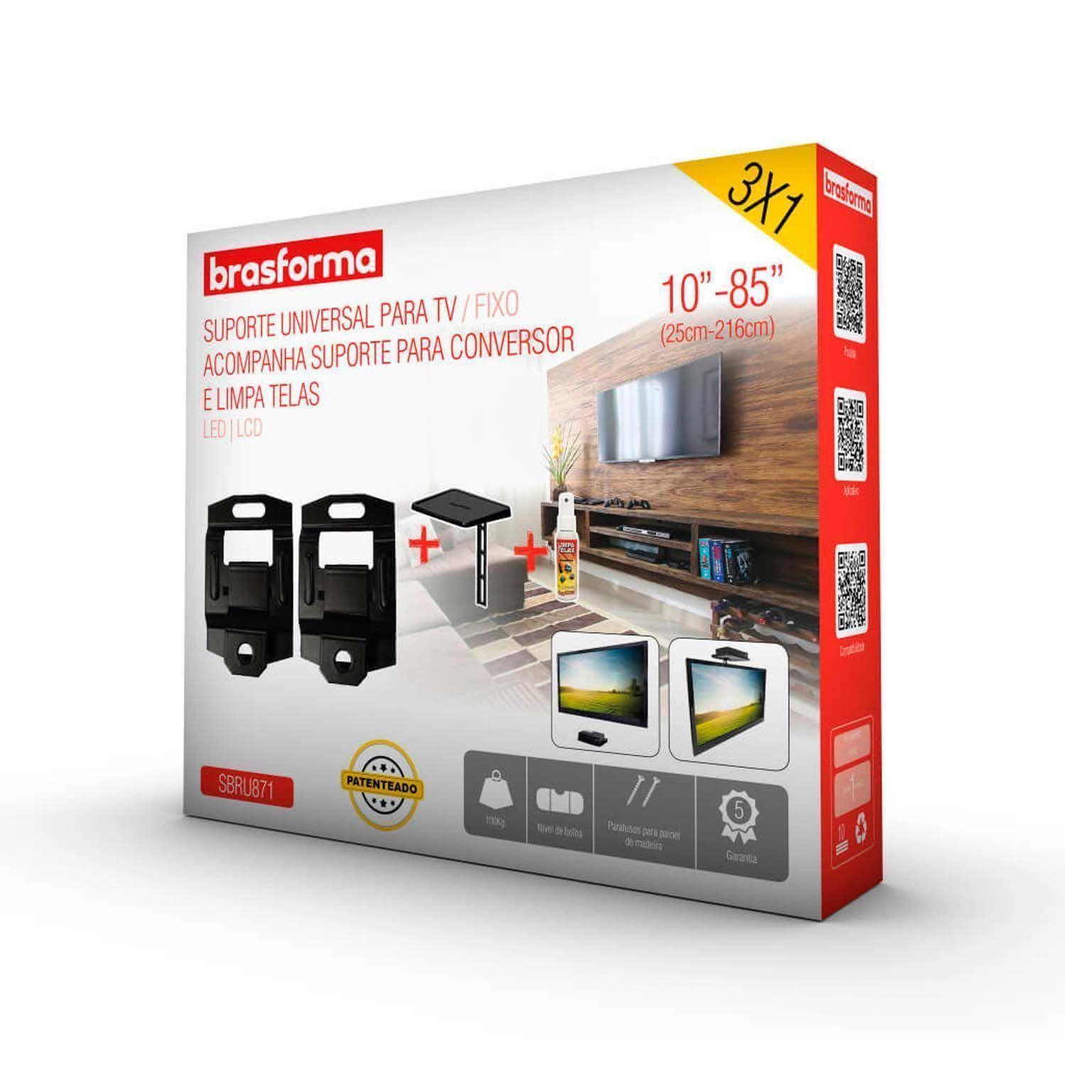 Soporte  Fijo para TV  10" a 85"  100kg + Porta Deco + Limpia Pantallas SBRU871-5