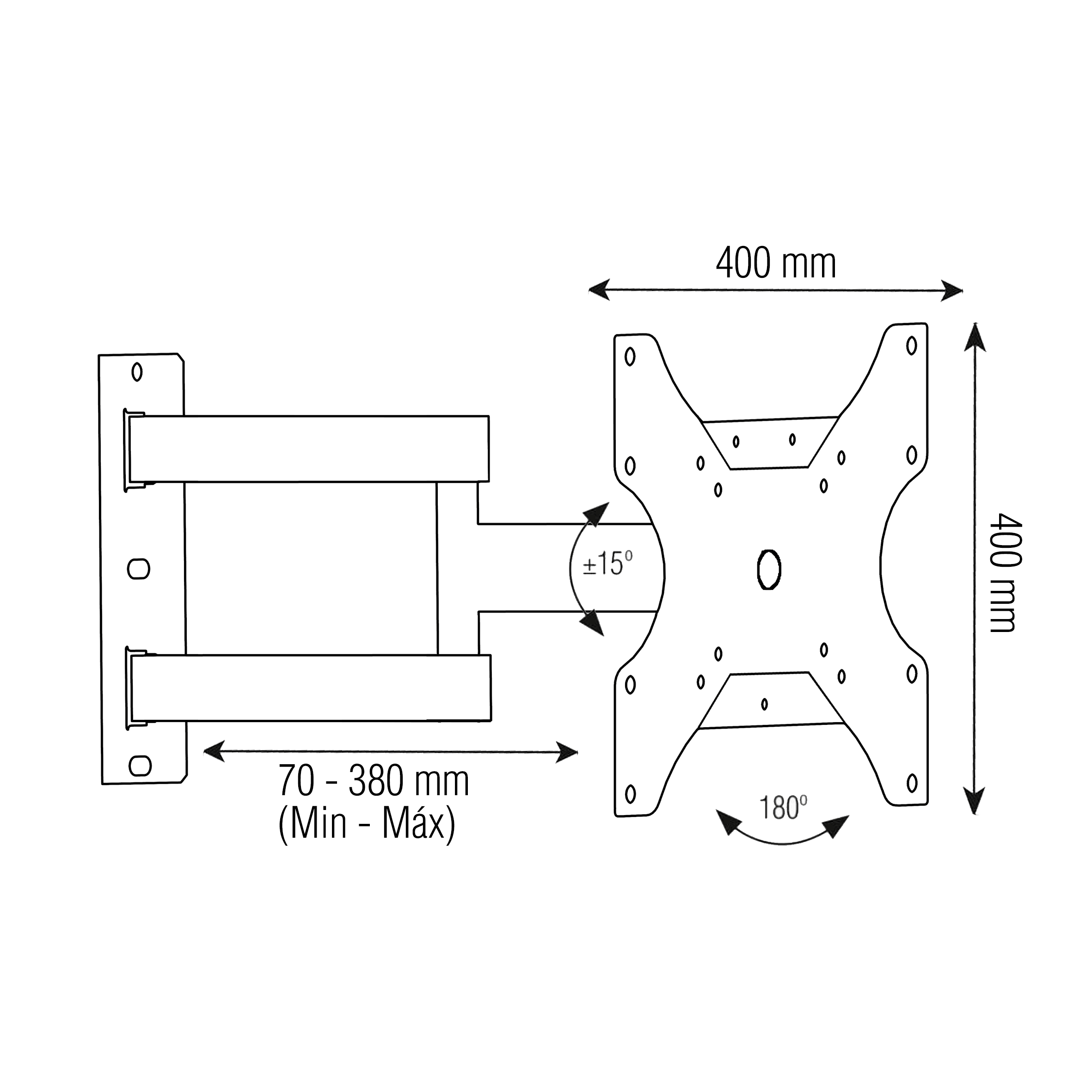 Soporte con Brazo Articulado de 39cm para TV 23" a 55"  360° FT441 Forte Brasforma-2