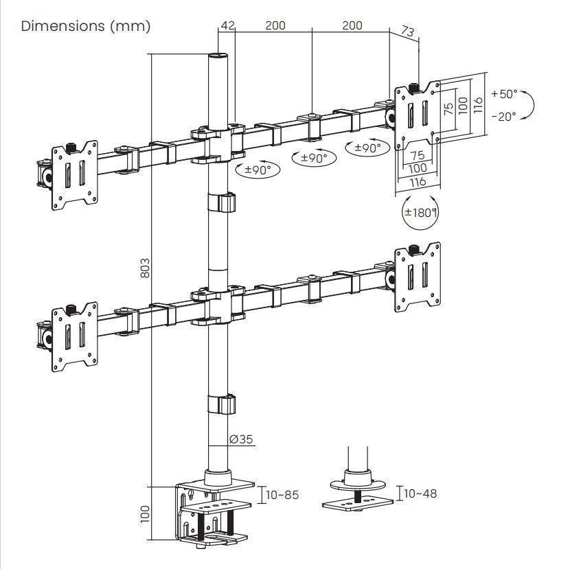 Soporte para 4 Monitores de alta carga 17"~35"  60kg  SBRM741-Brasforma-3