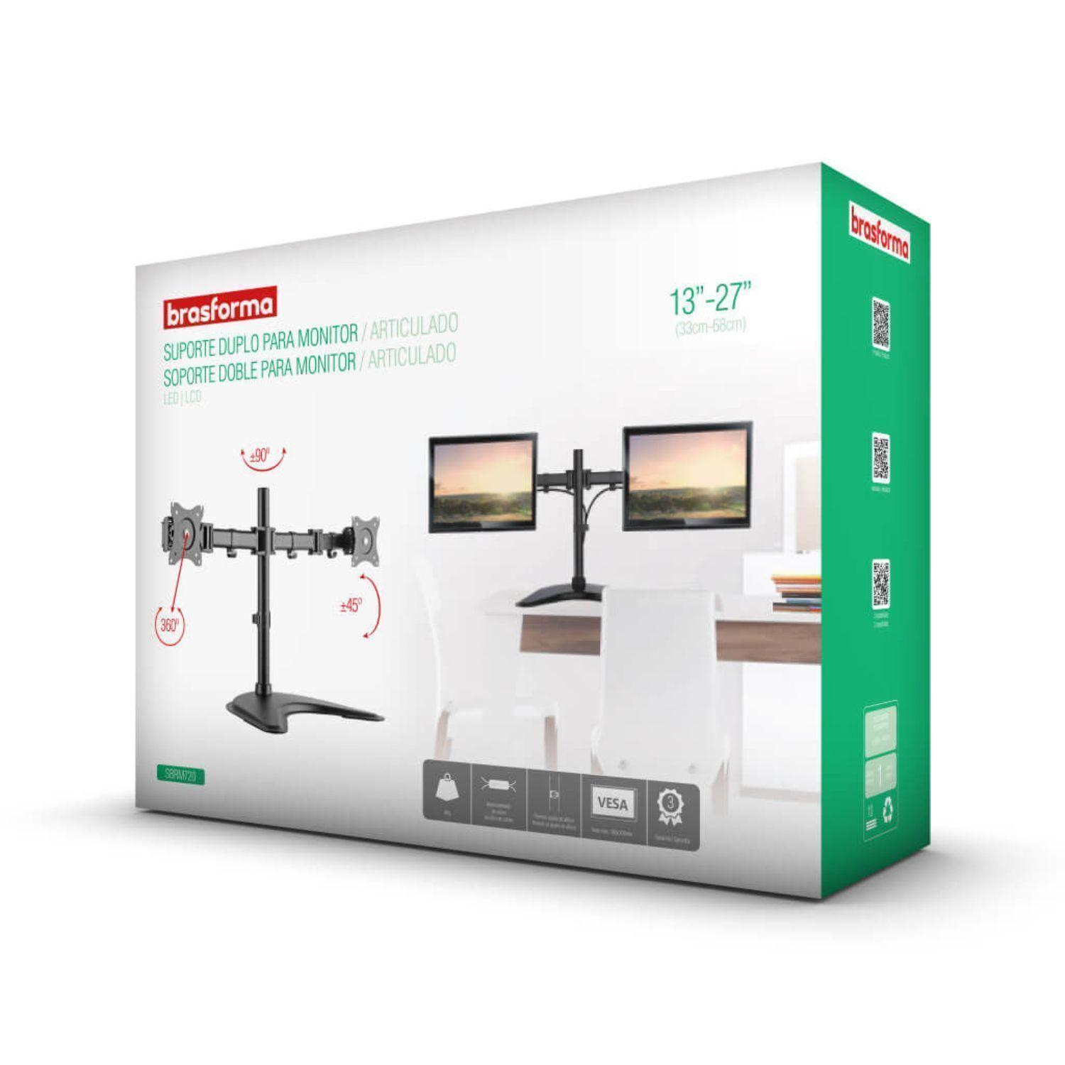 Soporte para 2 Monitores con base  Articulado 13" a 27"  16kg  SBRM720-3