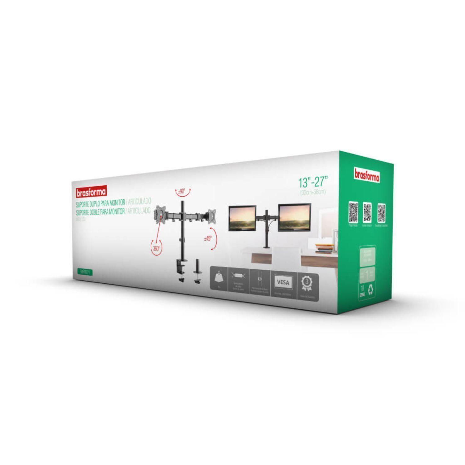 Soporte de escritorio para 2 Monitores, 13" a 27" 360° 16kg Sbrm721 Brasforma-3