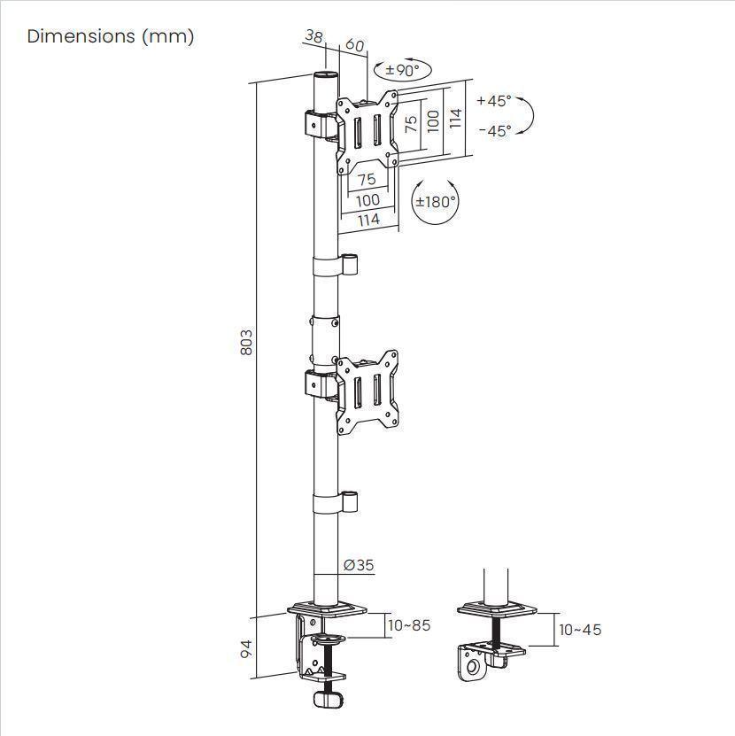 Soporte para 2 monitores 17" ~ 32" en Vertical  20kg  360° - BM725 Brasforma-7